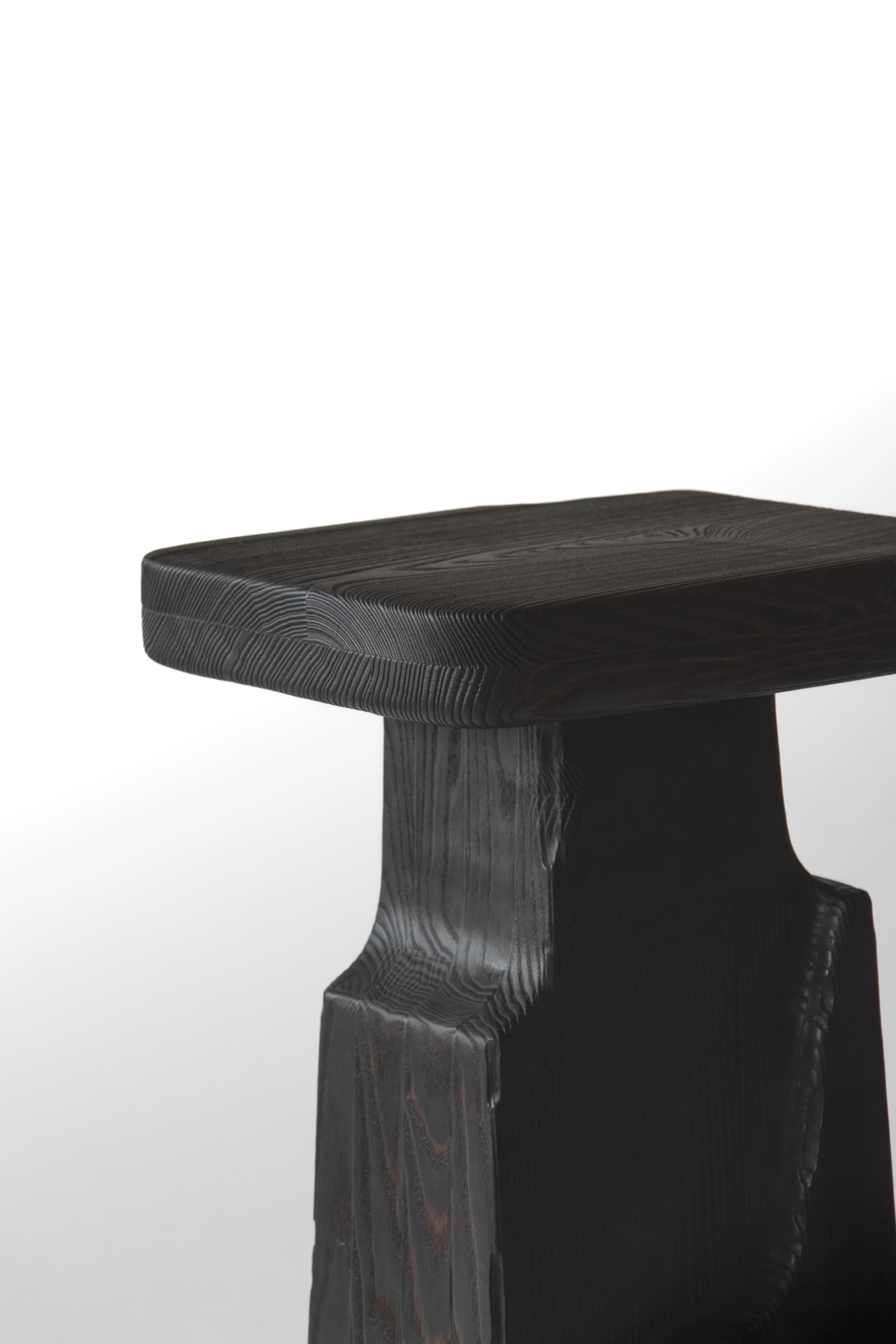 Brutalist Contemporary Counter Stool 'THARO' by Eichkorn, Burnt Wood, Customizable For Sale