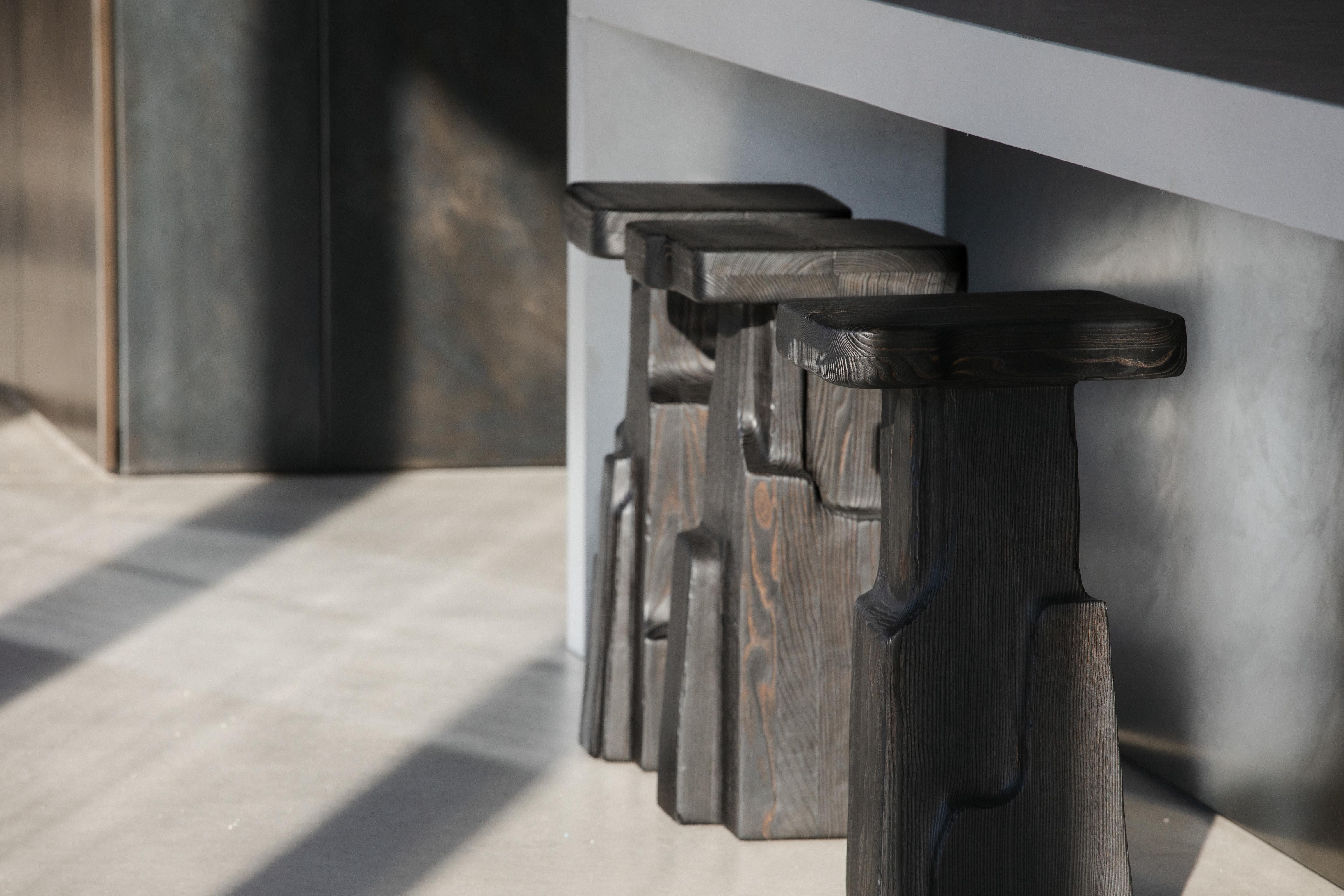 German Contemporary Counter Stool 'THARO' by Eichkorn, Burnt Wood, Customizable For Sale