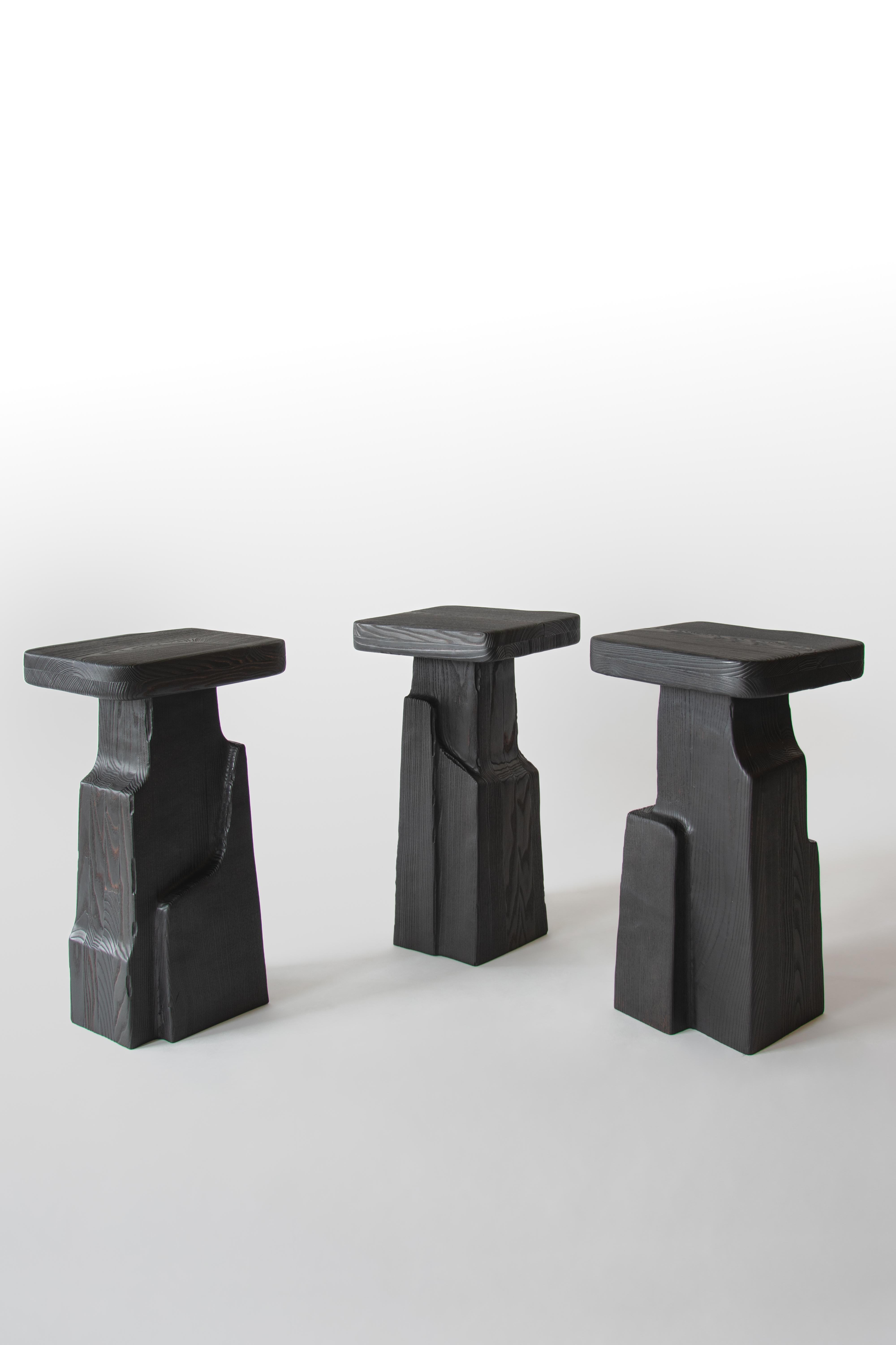 Contemporary Counter Stool 'THARO' by Eichkorn, Burnt Wood, Customizable In New Condition For Sale In Paris, IDF
