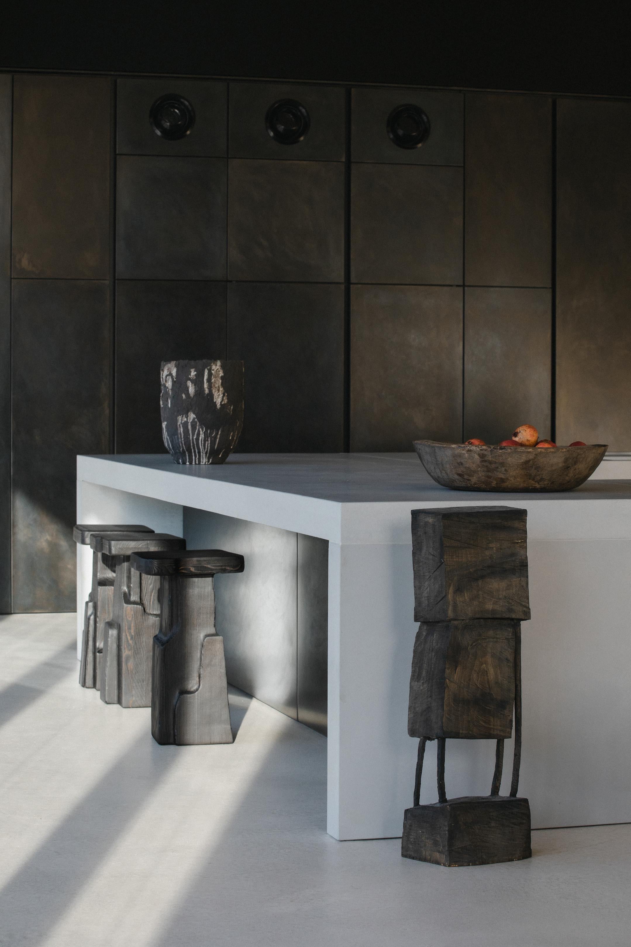 Contemporary Counter Stool 'THARO' by Eichkorn, Burnt Wood, Customizable For Sale 1
