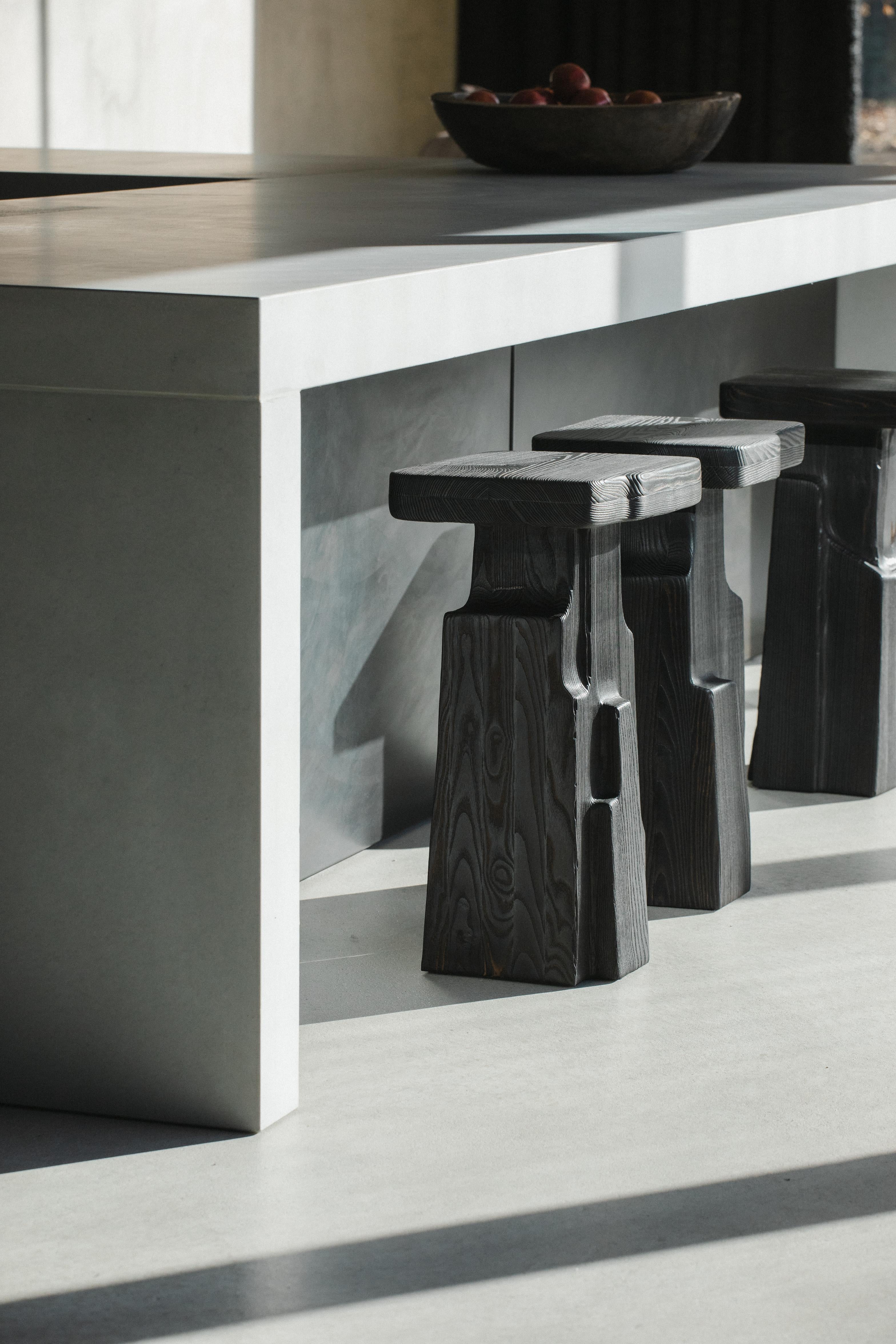 Contemporary Counter Stool 'THARO' by Eichkorn, Burnt Wood, Customizable For Sale 2