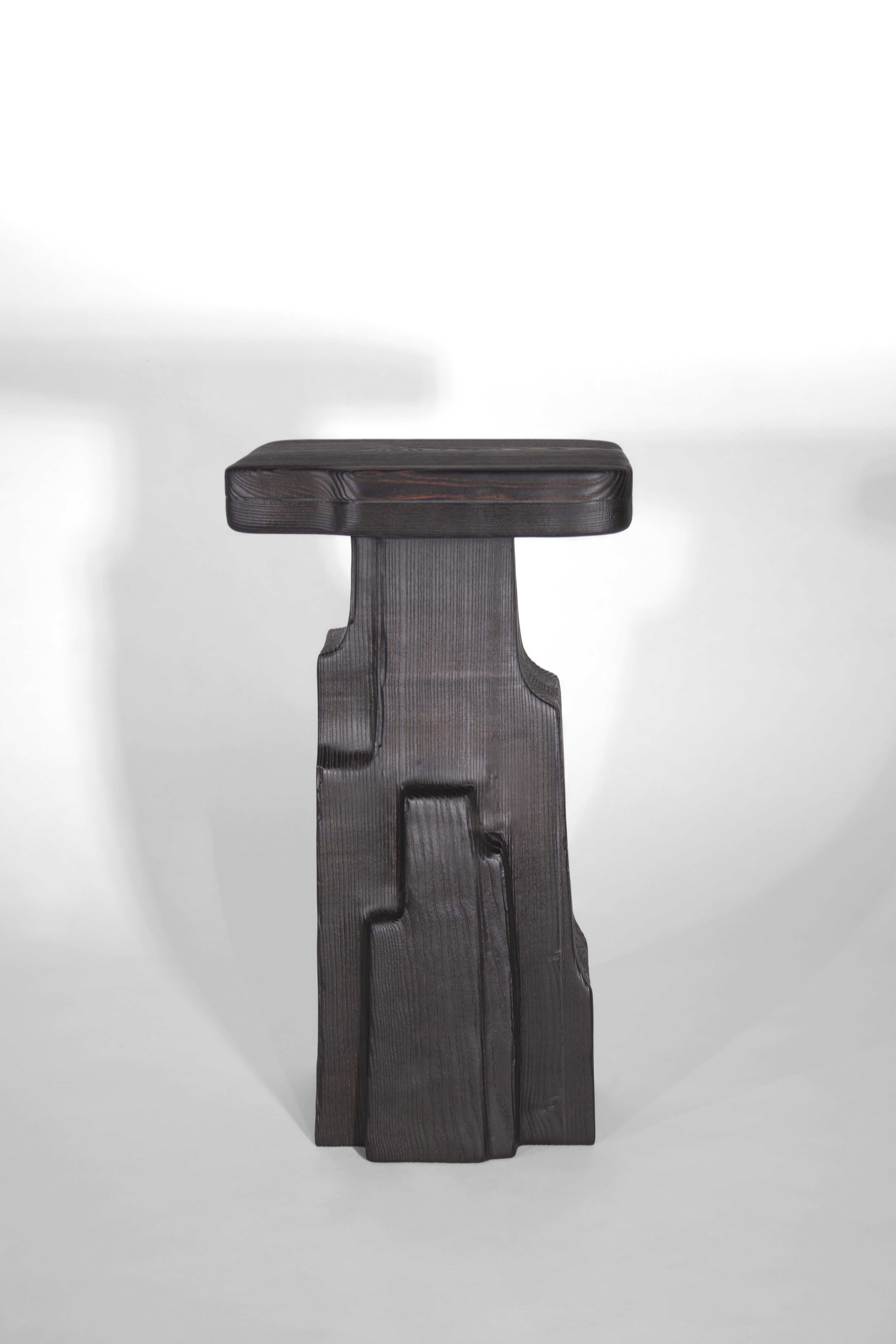 Contemporary Counter Stool 'THARO' by Eichkorn, Burnt Wood, Customizable For Sale 3