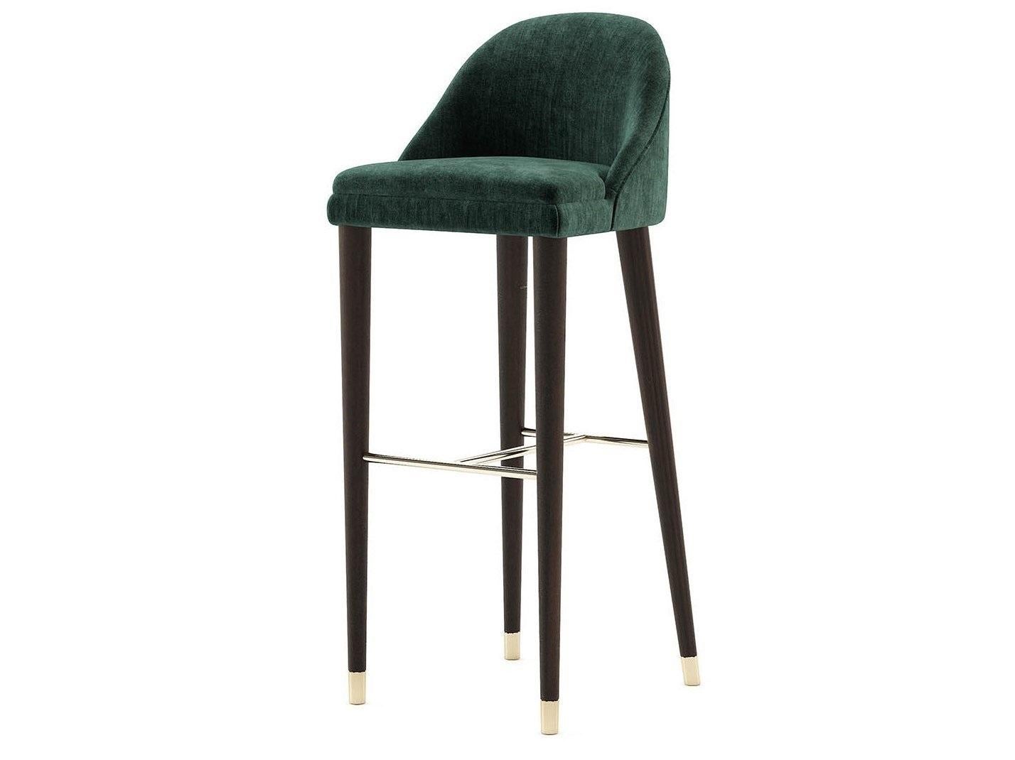 Set of 3 Counter Height Stools Offered In Green Velvet For Sale at