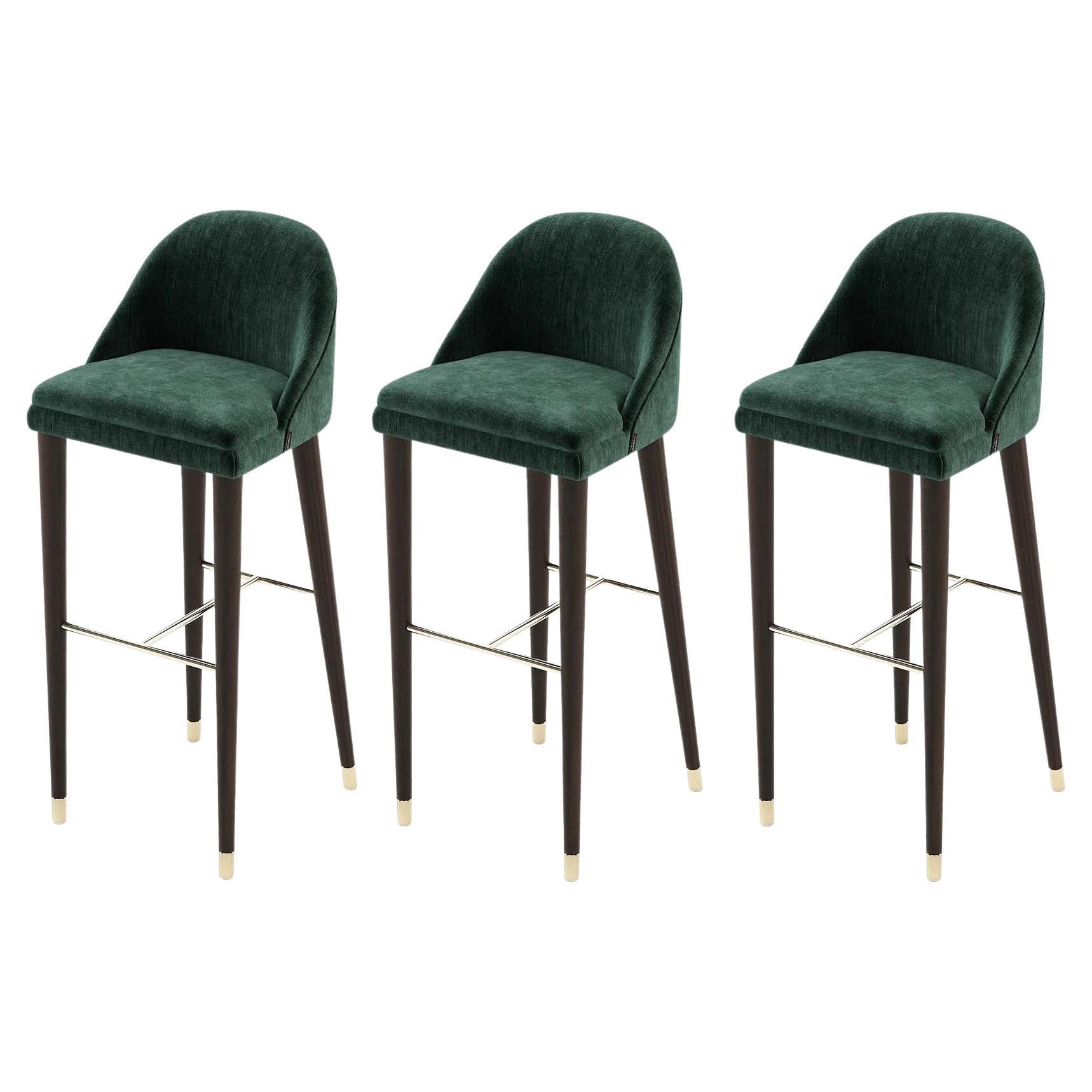 Set of 3 Counter Height Stools Offered In Green Velvet For Sale at 1stDibs  | boucle counter stool, brick bar stools, brick counter stools