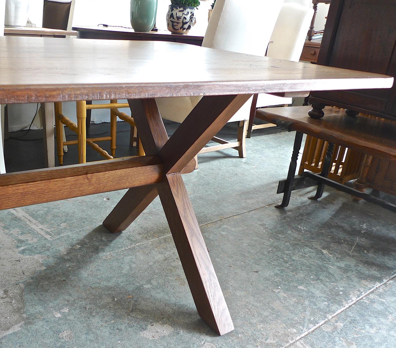 American Contemporary Country Trestle Farmhouse Dining Table For Sale