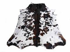 Contemporary Cowhide Leather Rug Light Brown Caramel Beige Black Tricolor
