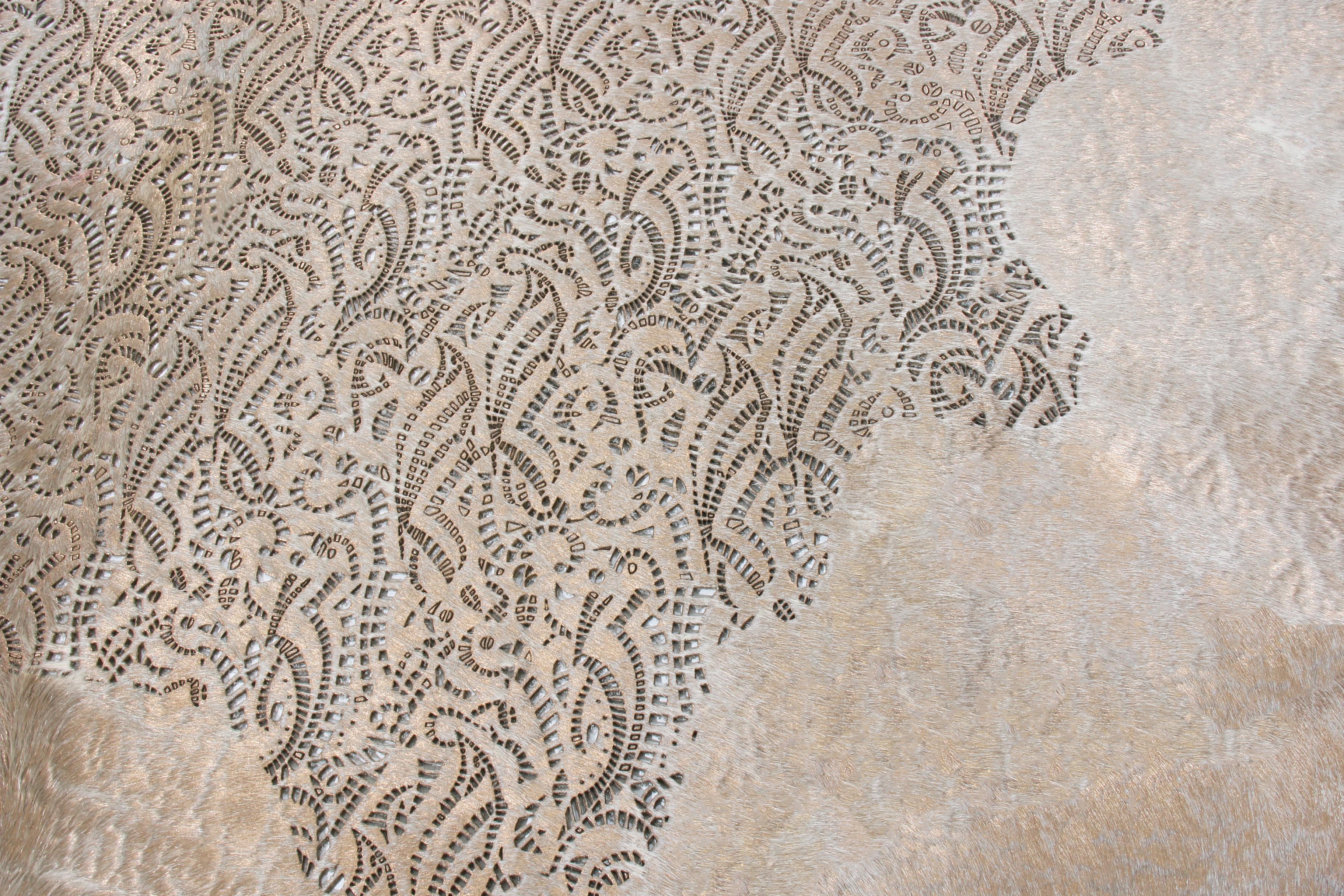 Rug & Kilim's Contemporary Cowhide White and Gray Leather Cowhide Rug In New Condition In Long Island City, NY