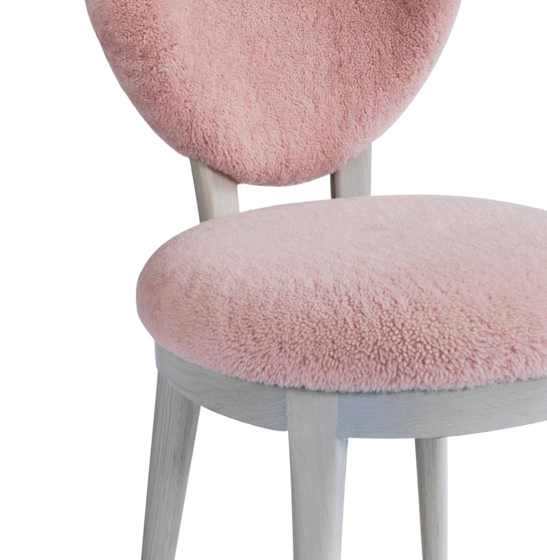 Contemporary Coy Chair Pink Sheepskin Upholstered Dining Chair or Side