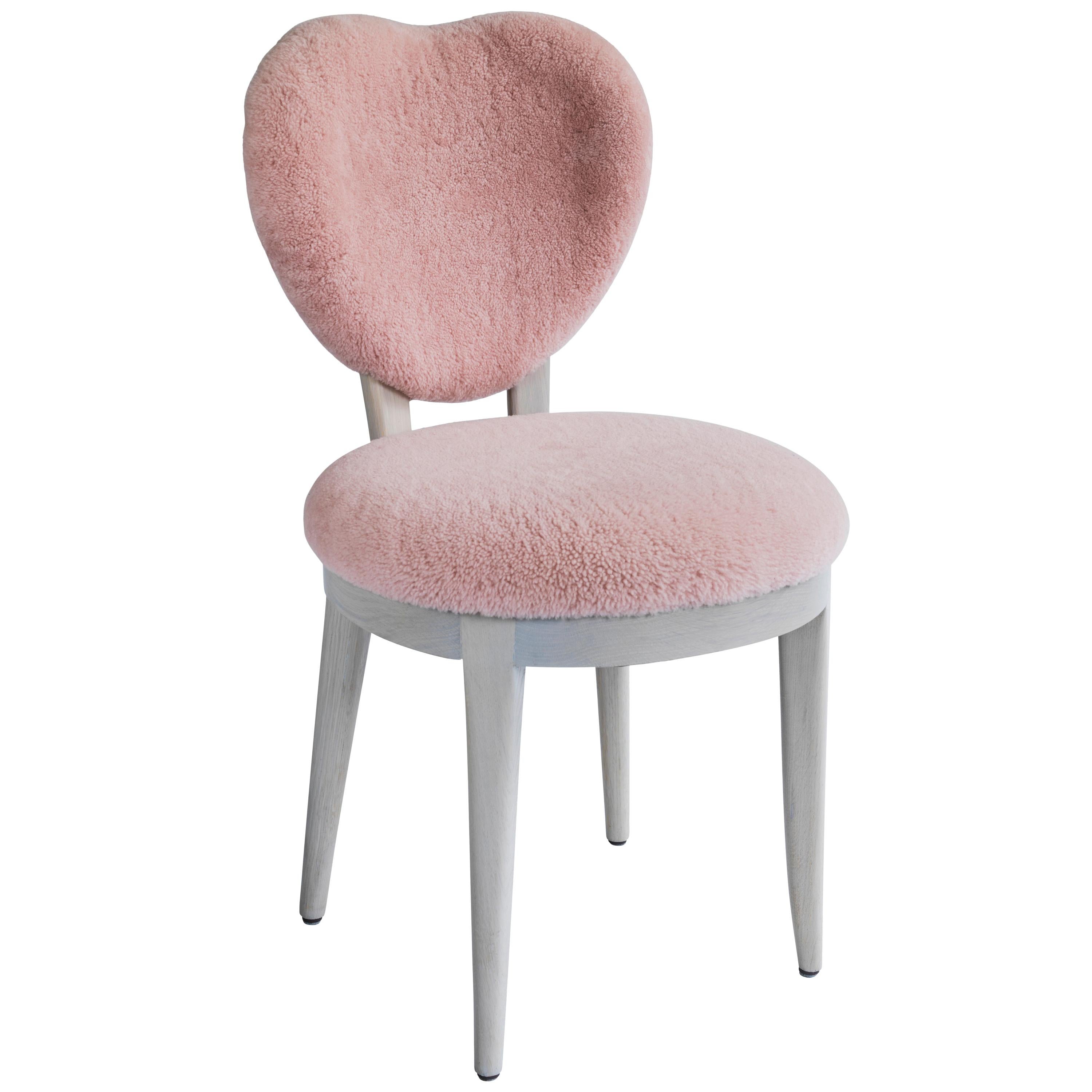 Contemporary Coy Chair Pink Sheepskin Upholstered Dining Chair or Side Chair For Sale