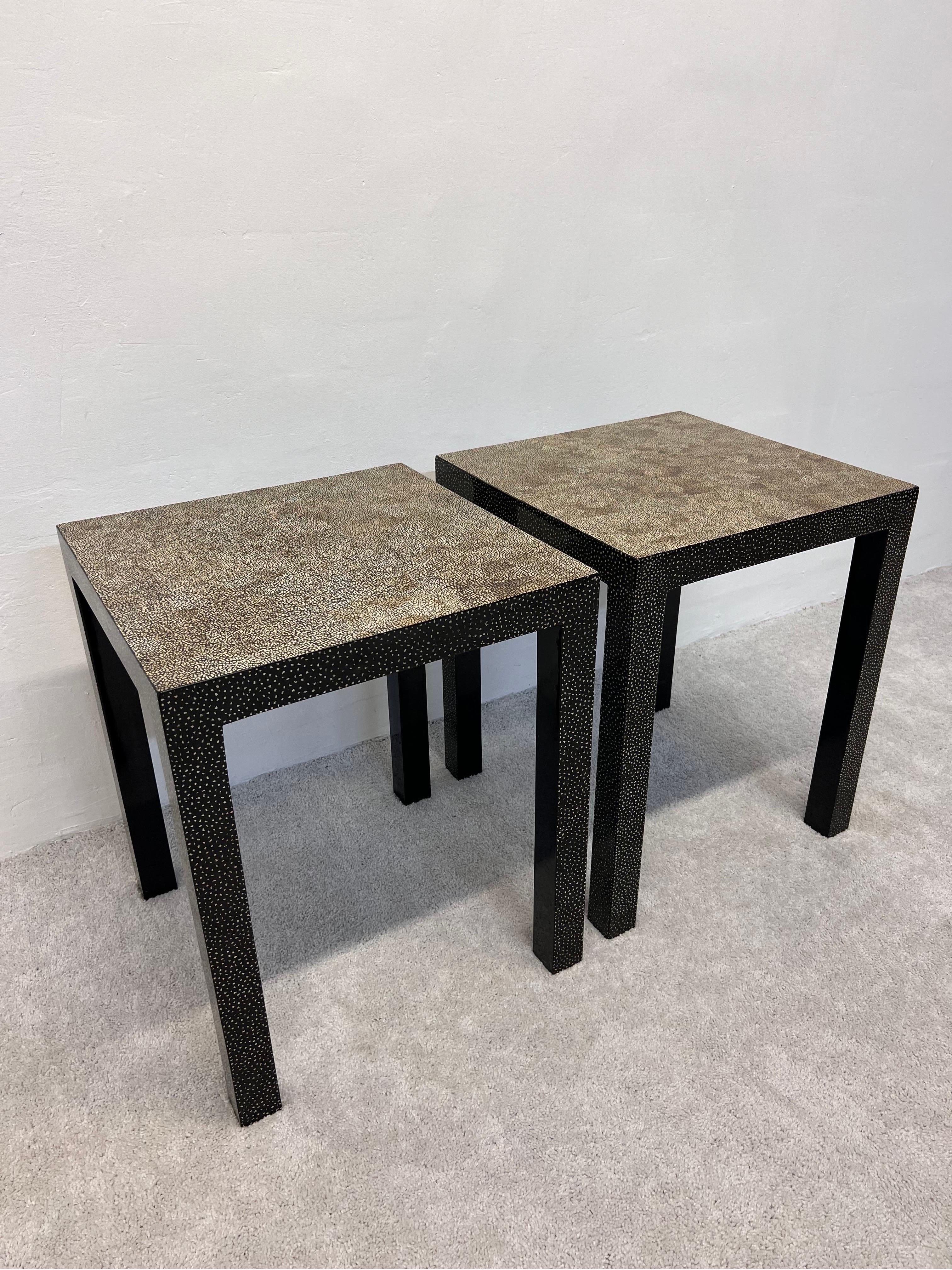 Modern Contemporary Cracked Eggshell Parsons Side Tables by Palecek, 1990s, a Pair