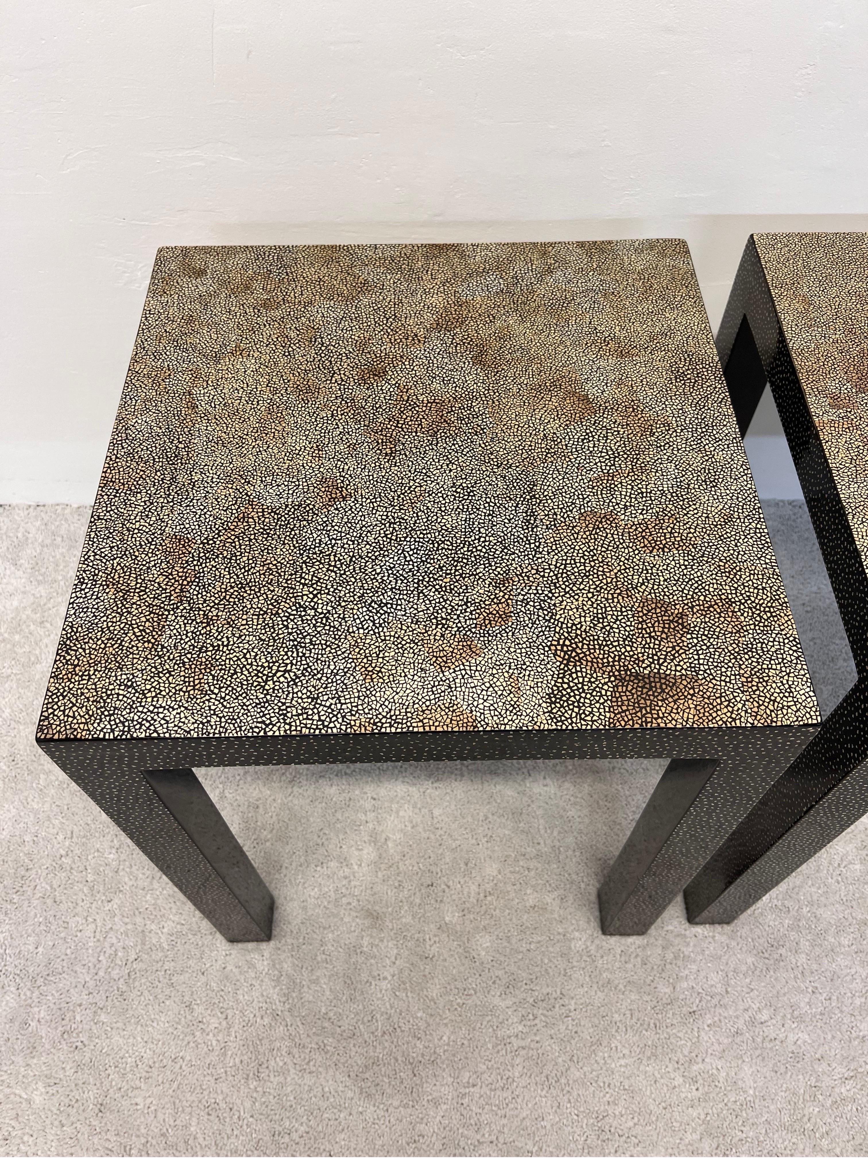 Contemporary Cracked Eggshell Parsons Side Tables by Palecek, 1990s, a Pair In Good Condition In Miami, FL
