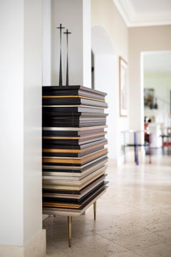 Contemporary Crafted Silver and Darkened Wood Molding Dresser by Luis Pons