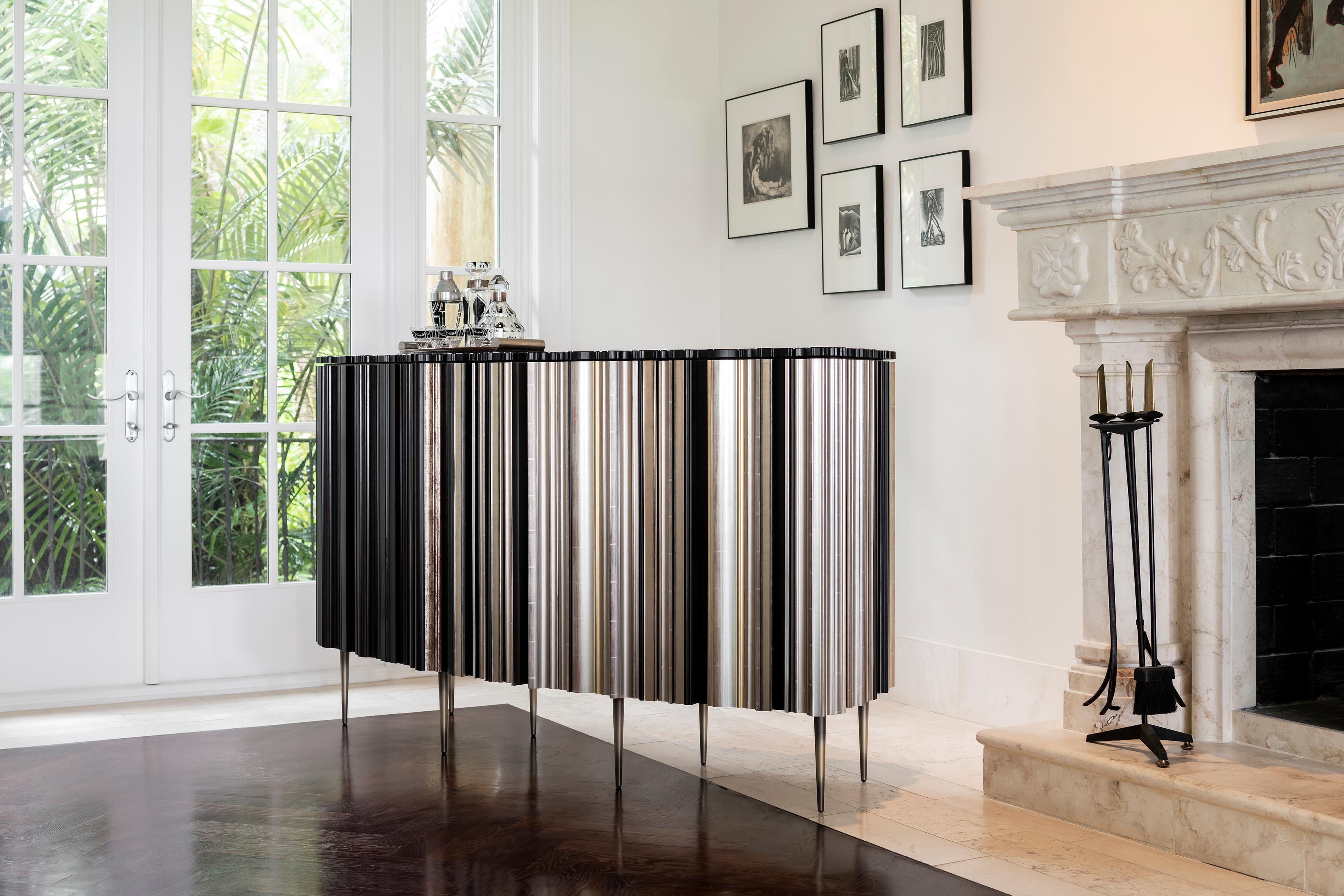 Modern Contemporary Crafted Silver and Darkened Wood Molding Sideboard by Luis Pons For Sale