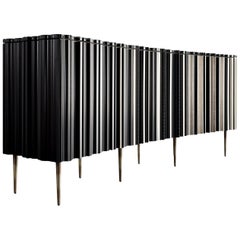 Contemporary Crafted Silver and Darkened Wood Molding Sideboard by Luis Pons
