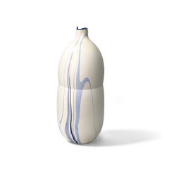 Contemporary Cream and Blue Marbled Mimas Vase by Elyse Graham
