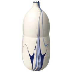 Contemporary Cream and Blue Marbled Mimas Vase by Elyse Graham