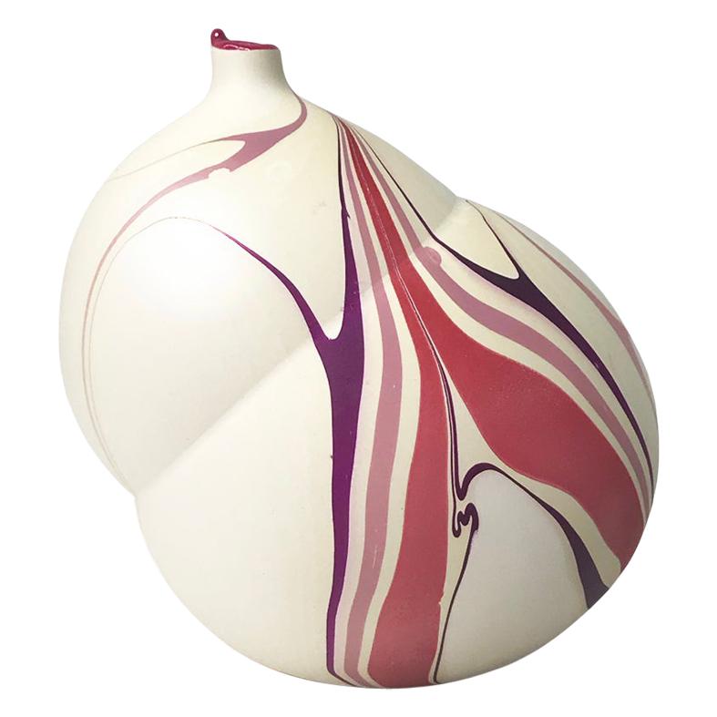 Contemporary Cream and Magenta and Purple Marbled Pandora Vase by Elyse Graham For Sale