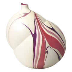 Contemporary Cream and Magenta and Purple Marbled Pandora Vase by Elyse Graham