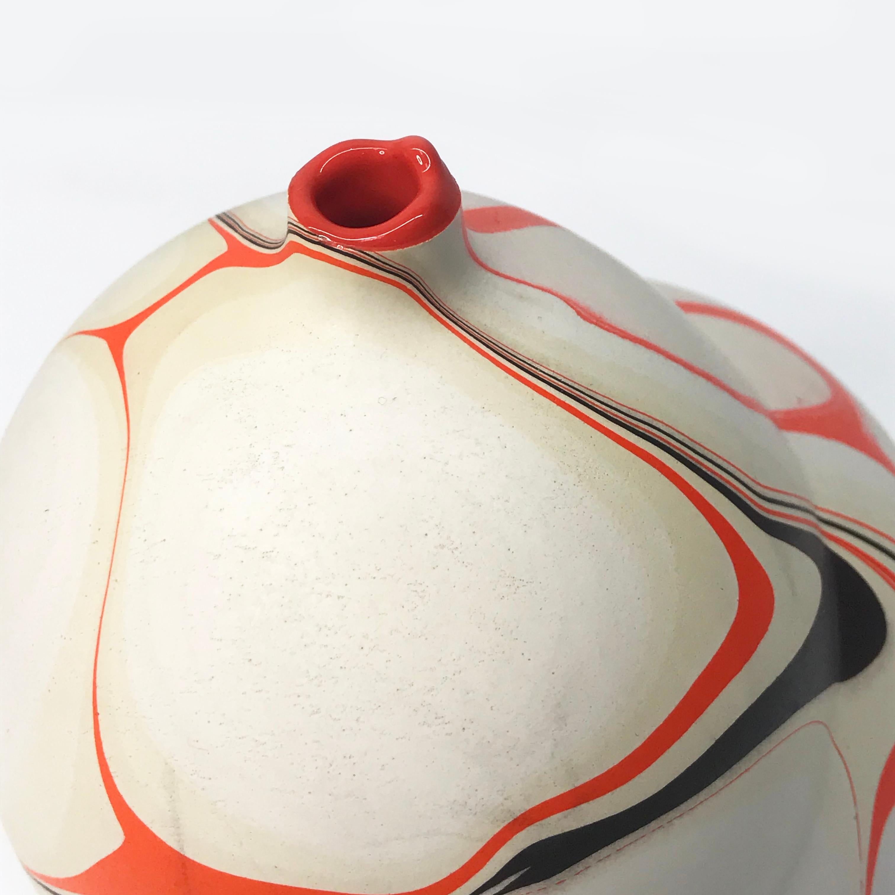 Organic Modern Contemporary Cream and Orange Marbled Daphnis Vase by Elyse Graham For Sale