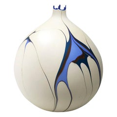 Contemporary Cream, Blue and Brown Marbled Titan Vase by Elyse Graham
