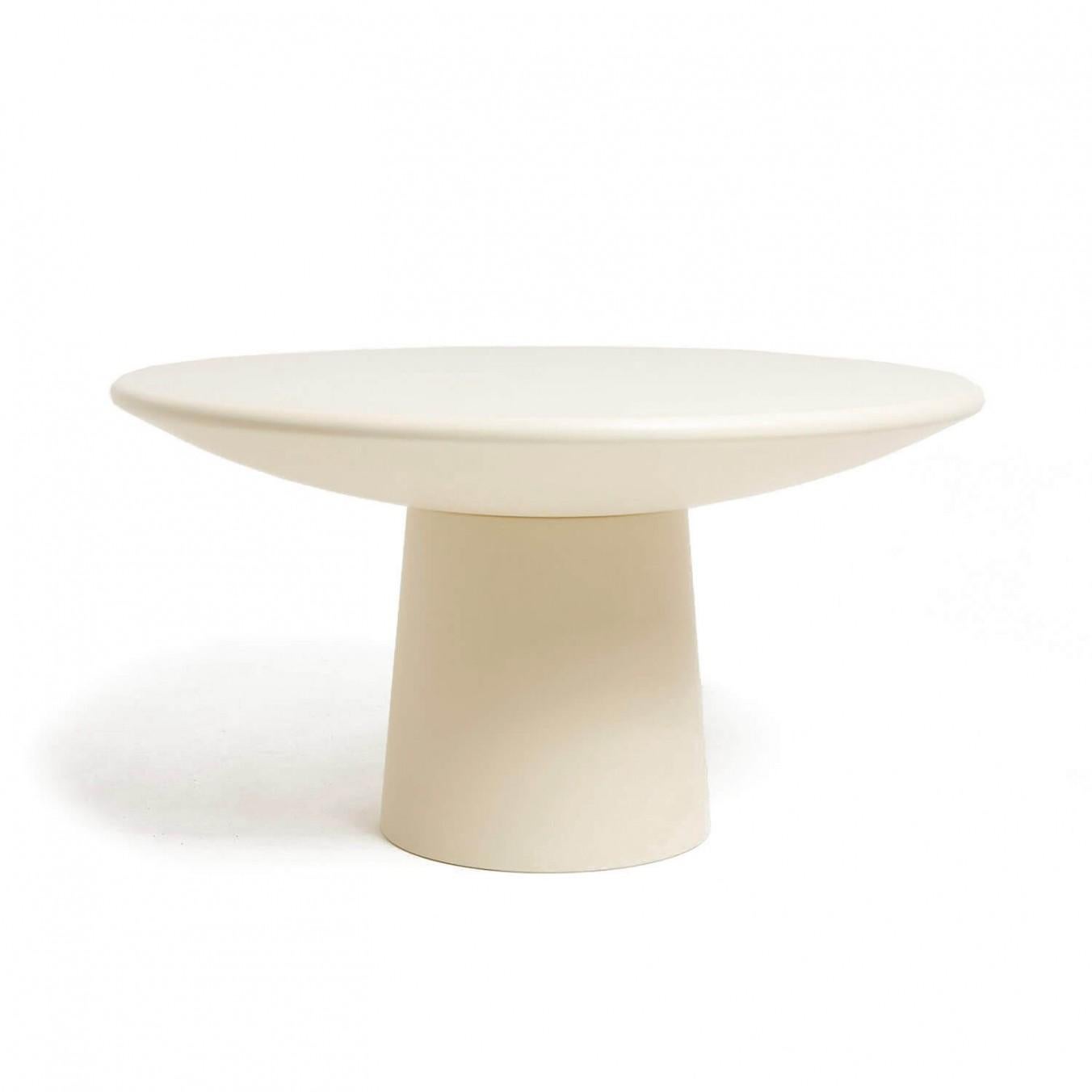 Contemporary fiberglass dining table - Roly Poly dining table by Faye Toogood. This is shown in the cream fiberglass finish. 
Design: Faye Toogood
Material: Fiberglass 
Available also in raw or charcoal finish

The Roly Poly chair is the anchor