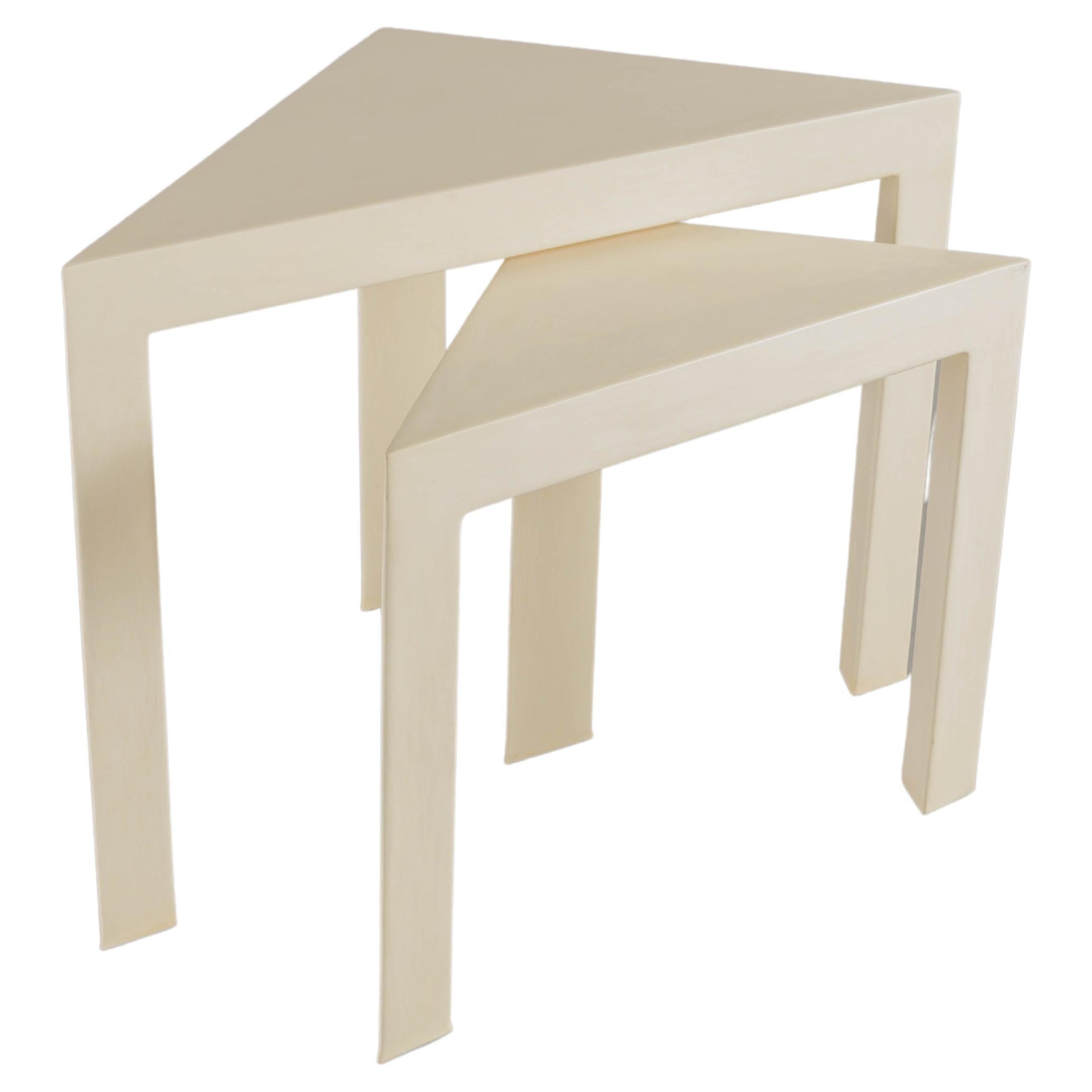 Contemporary Cream Lacquer Corner Nesting Side Table by Robert Kuo