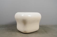 Tabouret de tambour contemporain à coussin en laque crème de Robert Kuo, édition limitée