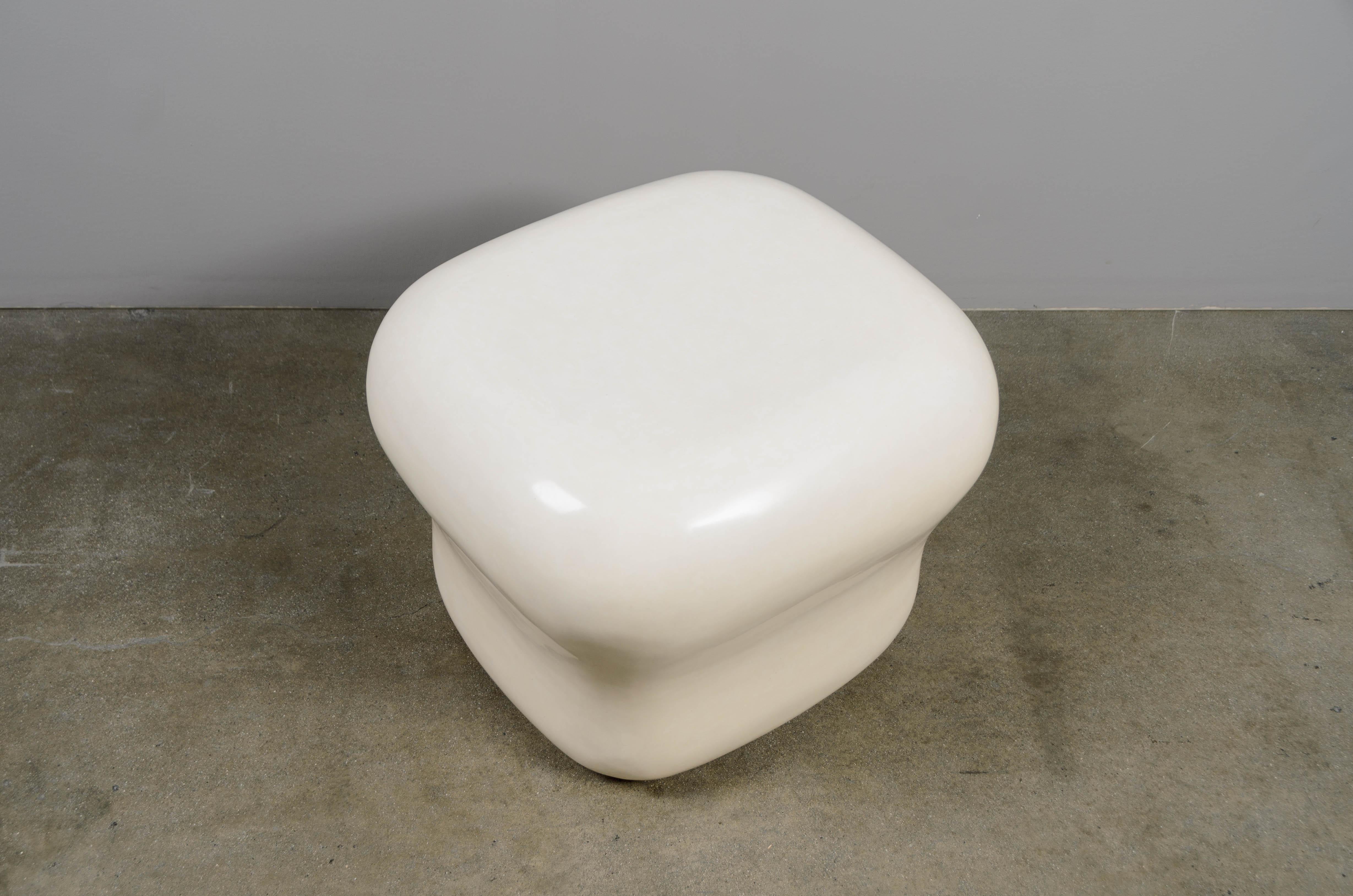 Modern Contemporary Cream Lacquer Cushion Drumstool by Robert Kuo, Limited Edition For Sale