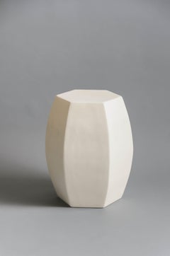Contemporary Cream Lacquer Hexagonal Drumstool by Robert Kuo, Limited Edition