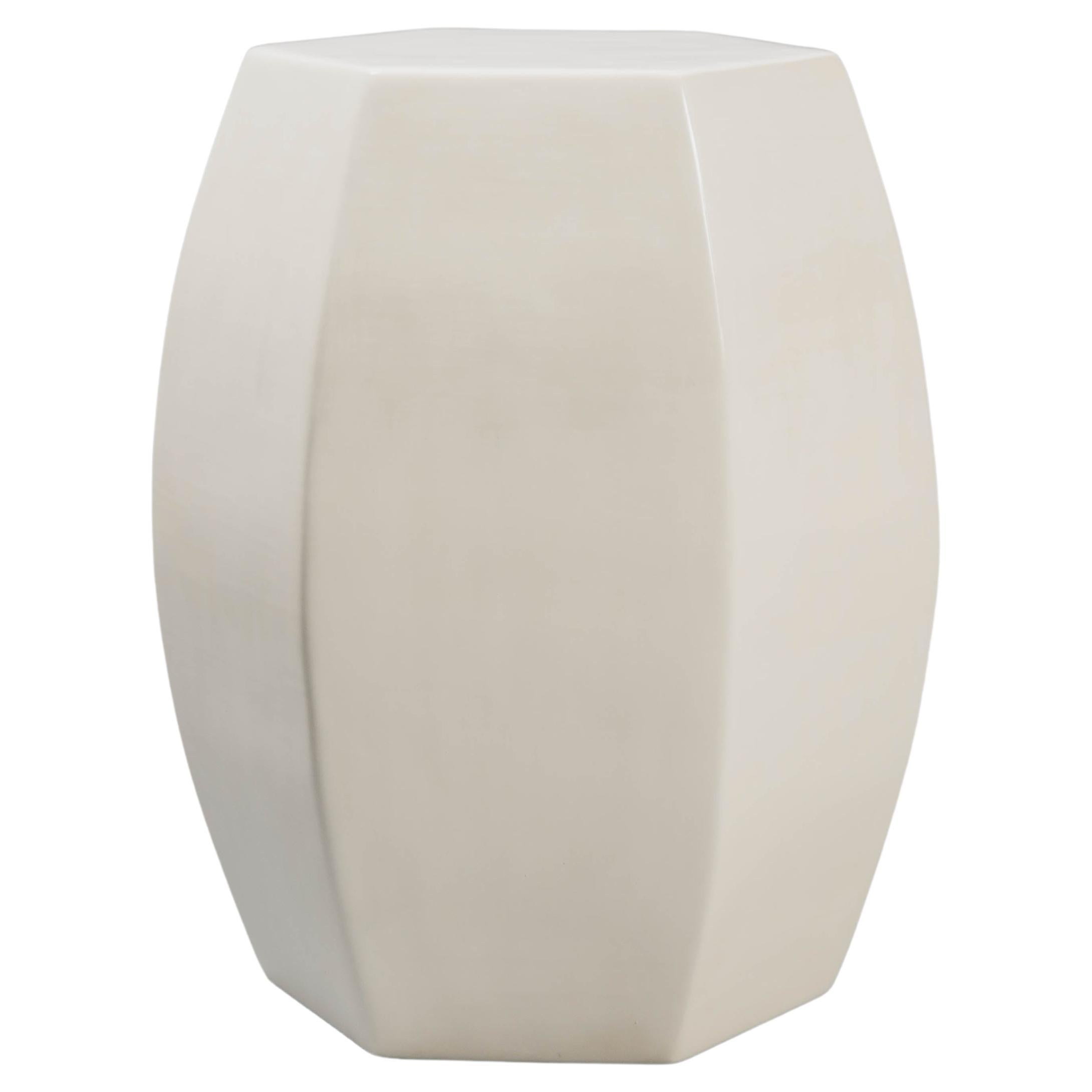 Contemporary Cream Lacquer Hexagonal Drumstool by Robert Kuo, Limited Edition For Sale