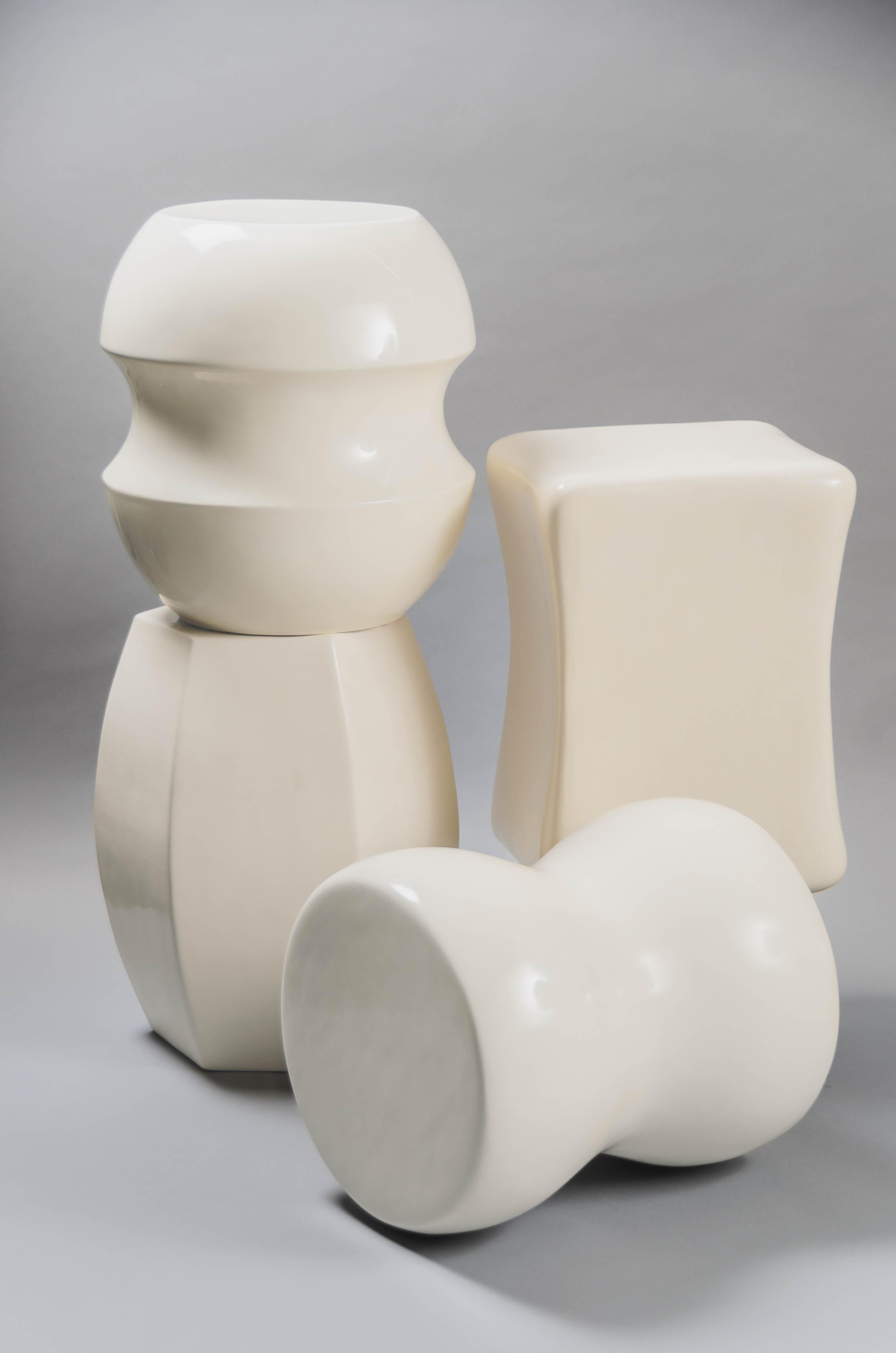 Contemporary Cream Lacquer Mallet Drumstool by Robert Kuo, Limited Edition In New Condition For Sale In Los Angeles, CA