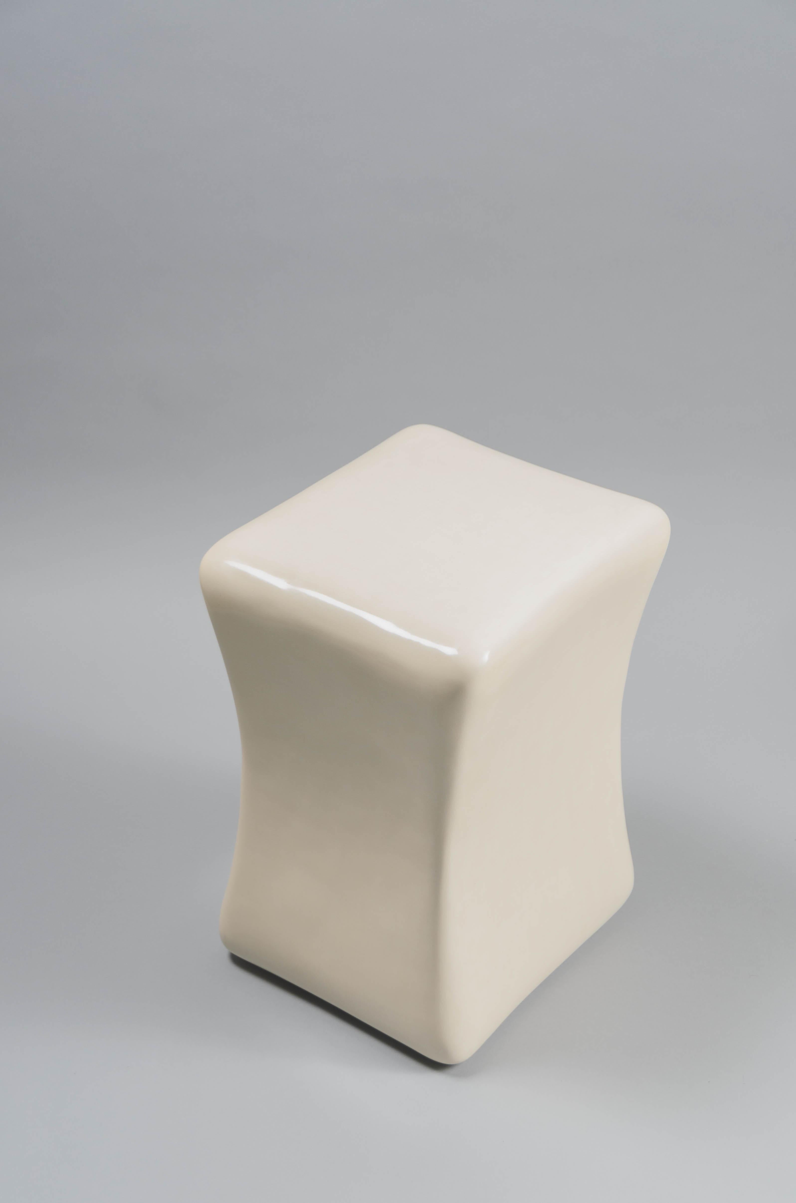 Modern Contemporary Cream Lacquer Pillow Drumstool by Robert Kuo, Limited Edition For Sale