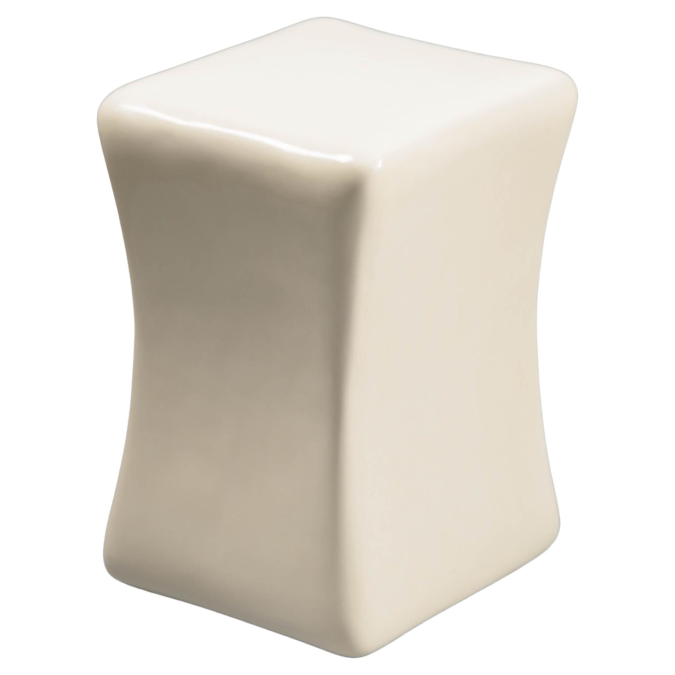 Contemporary Cream Lacquer Pillow Drumstool by Robert Kuo, Limited Edition For Sale