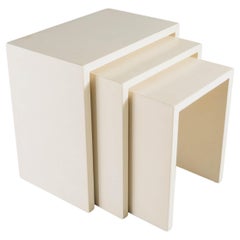 Contemporary Cream Lacquer Square Corner Nesting Tables by Robert Kuo