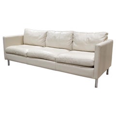Retro Contemporary Cream Leather Sofa on Chrome Legs