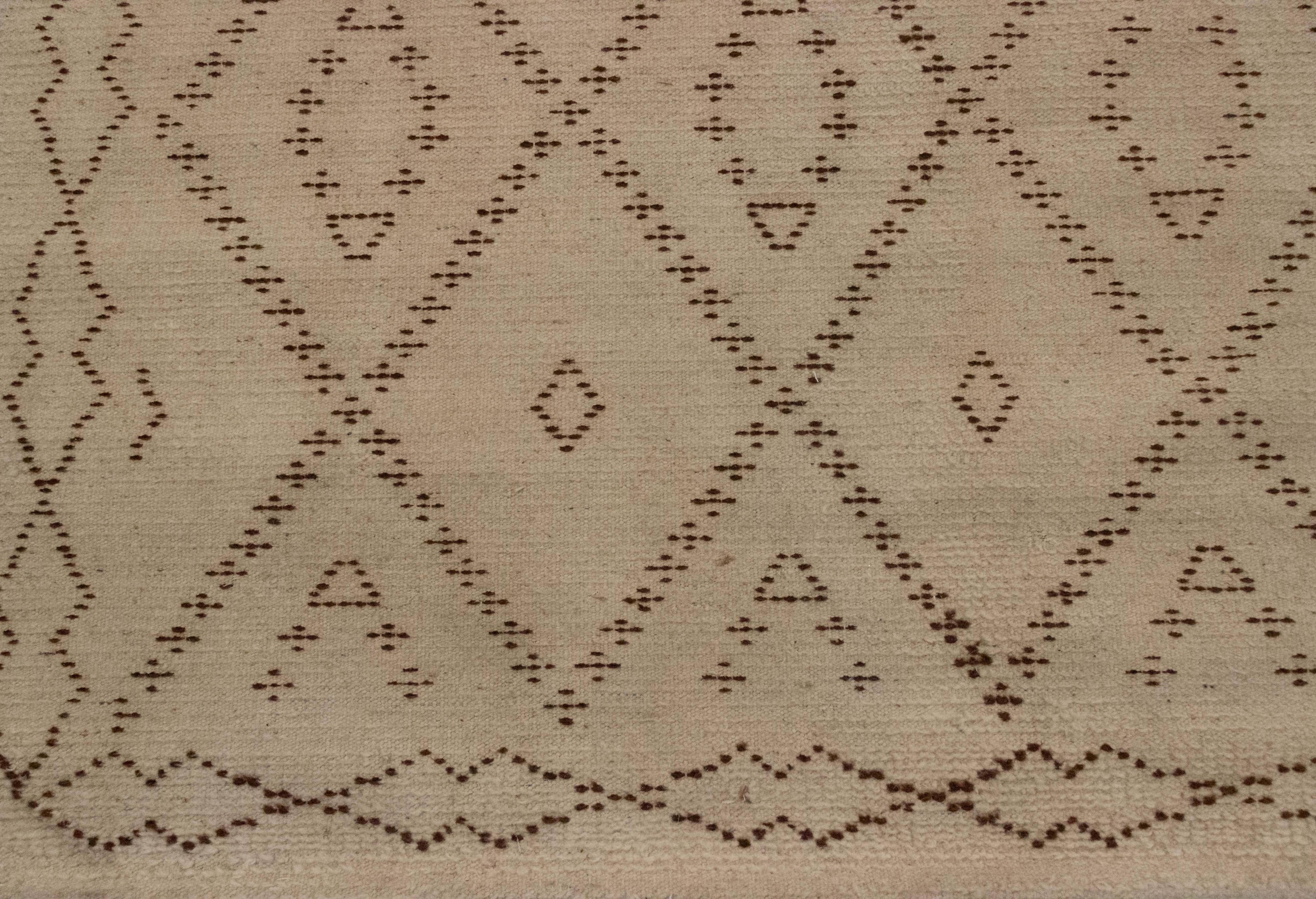Nepalese Contemporary Cream Moroccan Flat-Weave Rug 