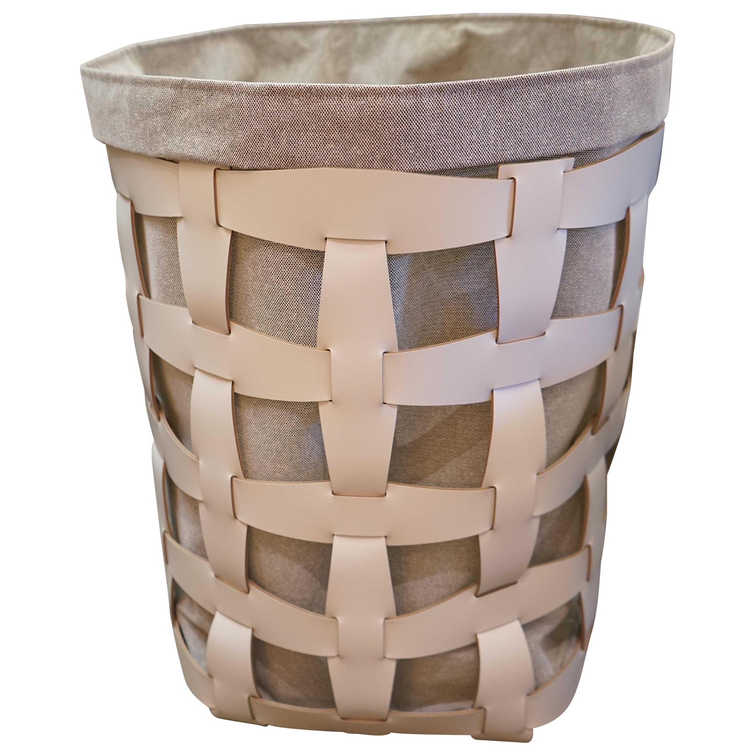 Contemporary Cream Woven Leather Big Hook Laundry Basket