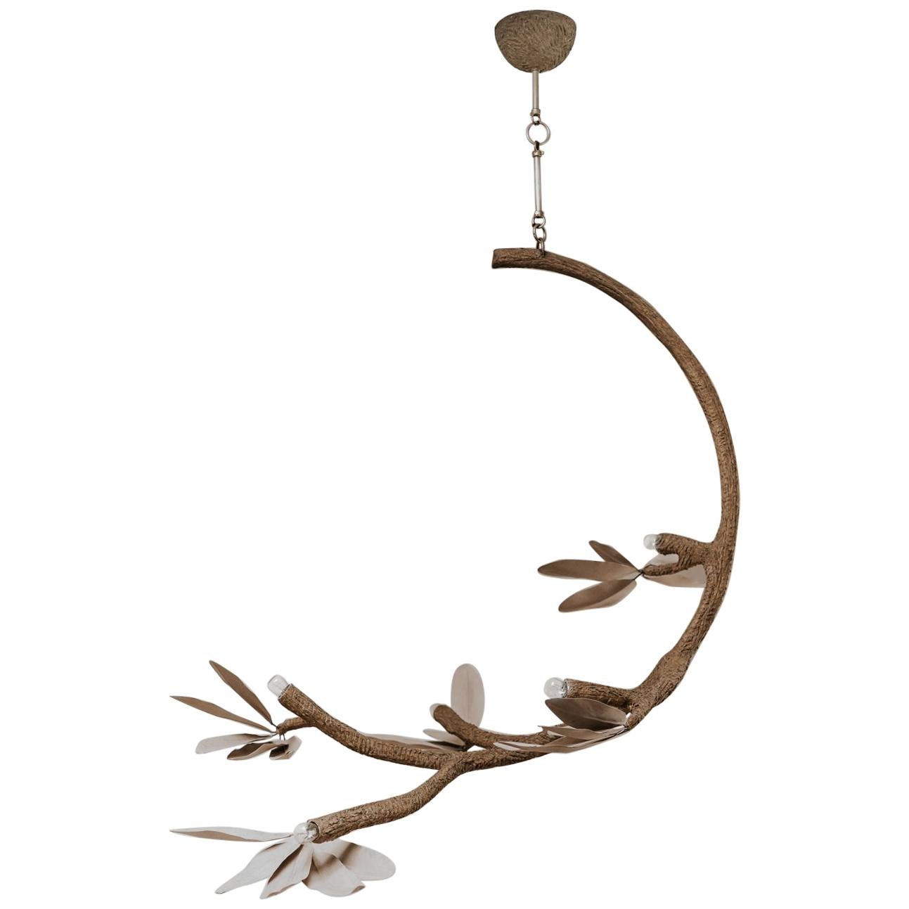 Contemporary Crescent Moon Branches and Leaves Lamp or Chandelier