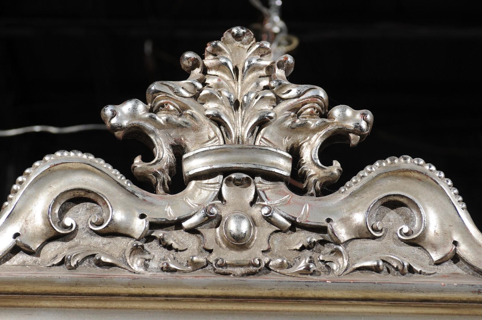 Contemporary Crested Mirror with Rocailles Motifs and Antiqued Silver Finish 3