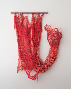 Contemporary Crimson Wool Yarn Panel Tapestry by Kim Mesches