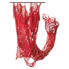 Contemporary Crimson Wool Yarn Panel Tapestry by Kim Mesches