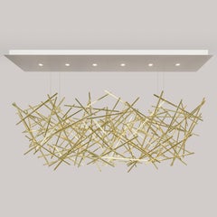 Contemporary Criss Cross Chandelier, Satin Brass 60 Inch