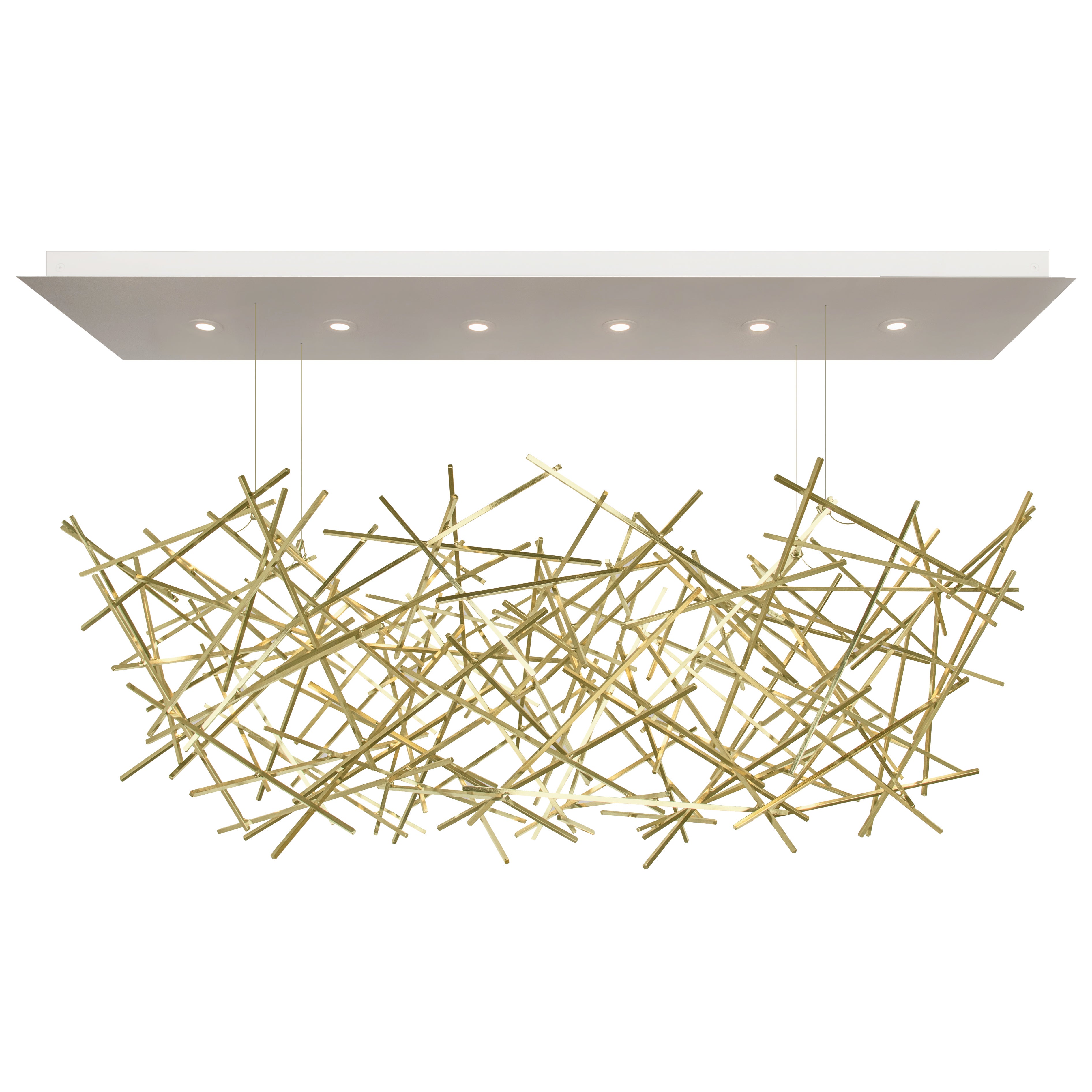 Contemporary Criss Cross Chandelier, Satin Brass 60 Inch For Sale
