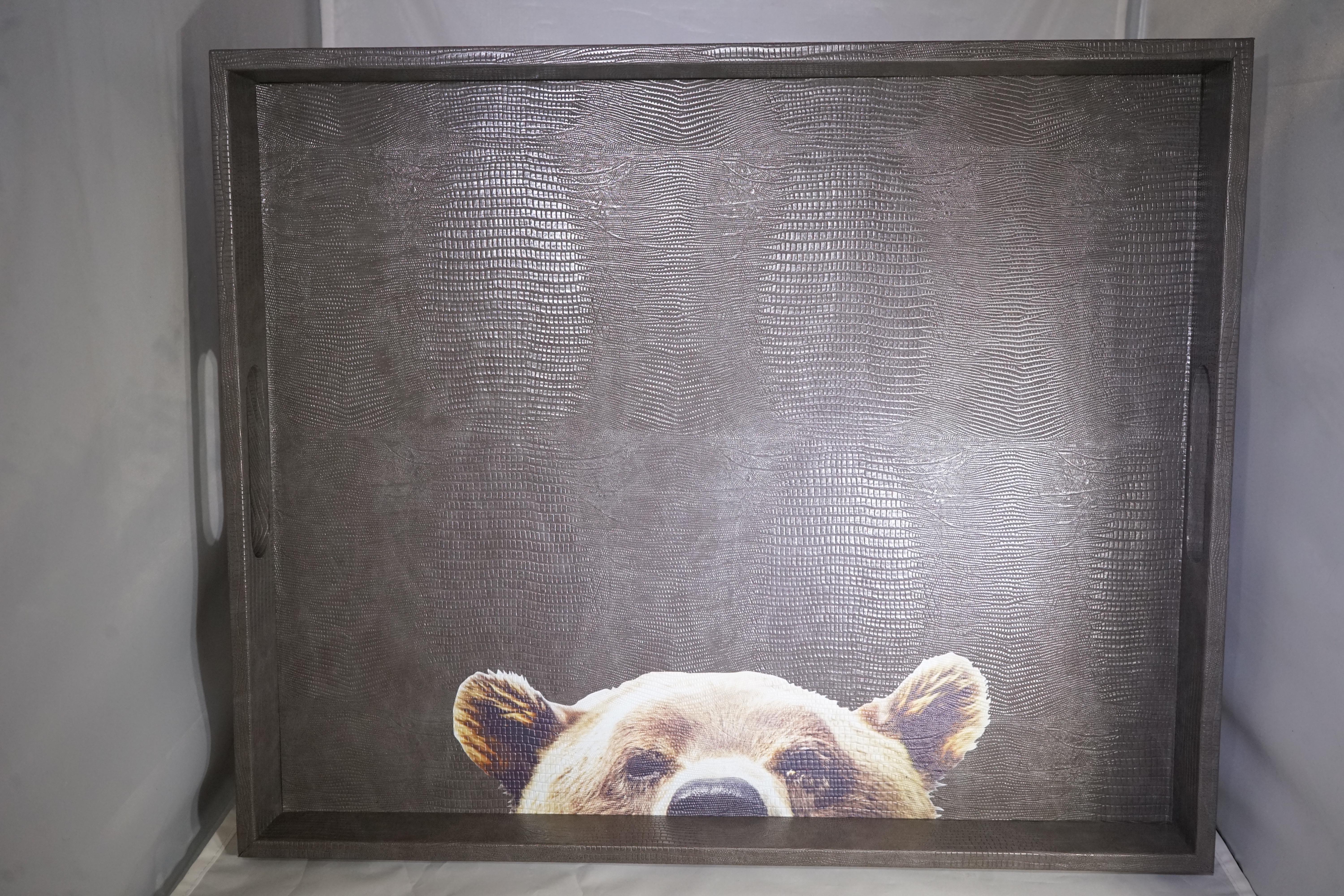 Contemporary Crocodile Effect Extra Large Brown Bear Tray In New Condition In Aspen, CO