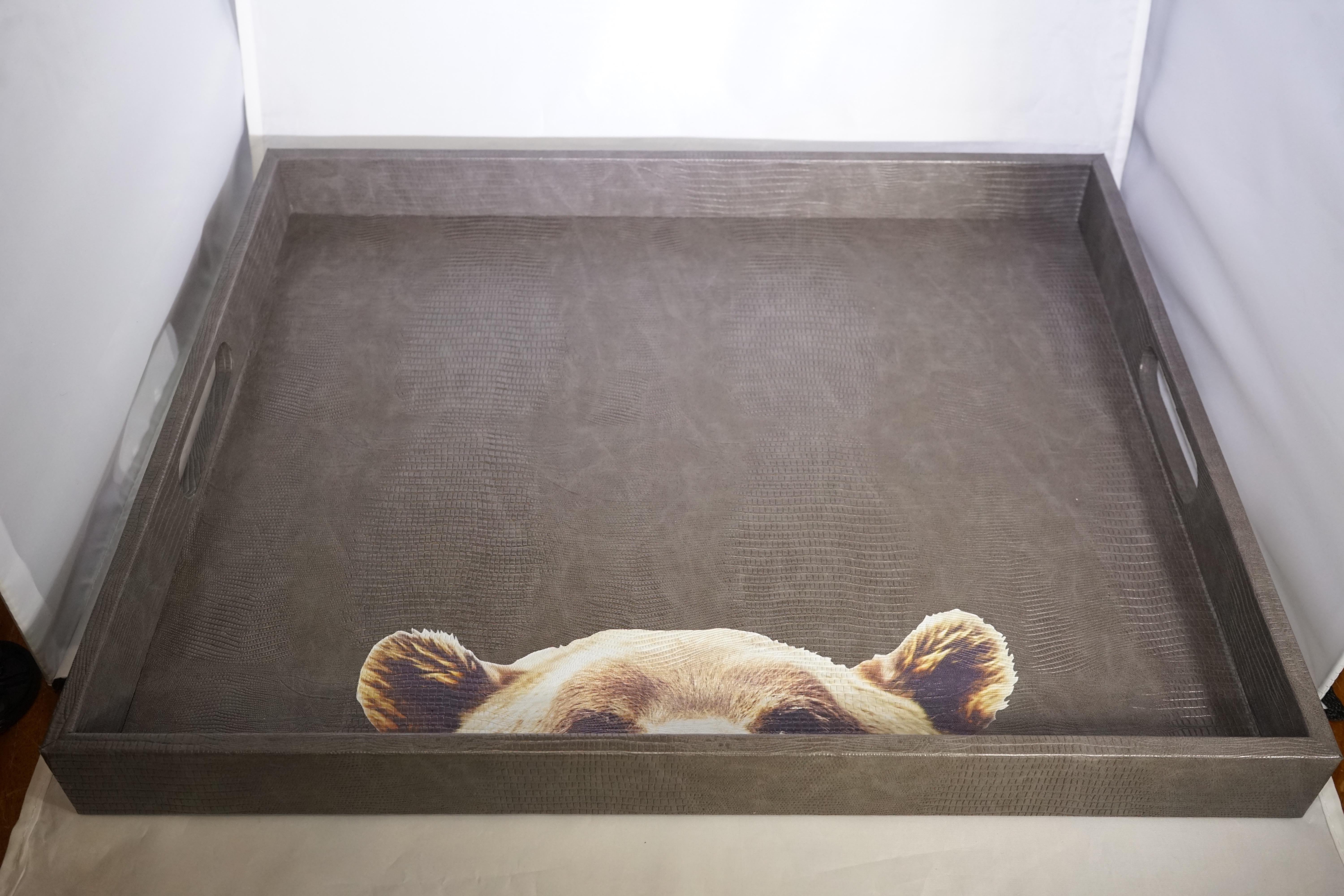 Contemporary Crocodile Effect Extra Large Brown Bear Tray 2