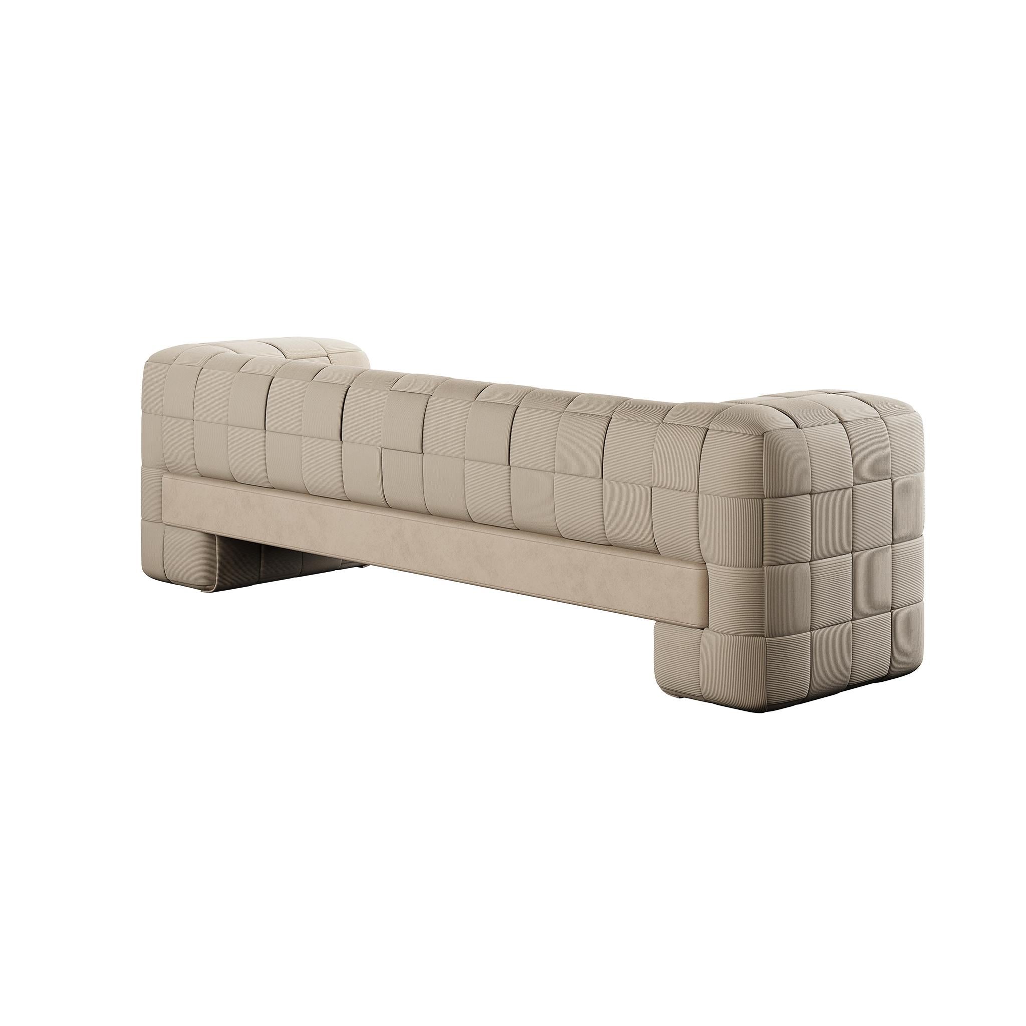 Modern Contemporary Cross Banded Sofa in Light Brown Corduroy  For Sale
