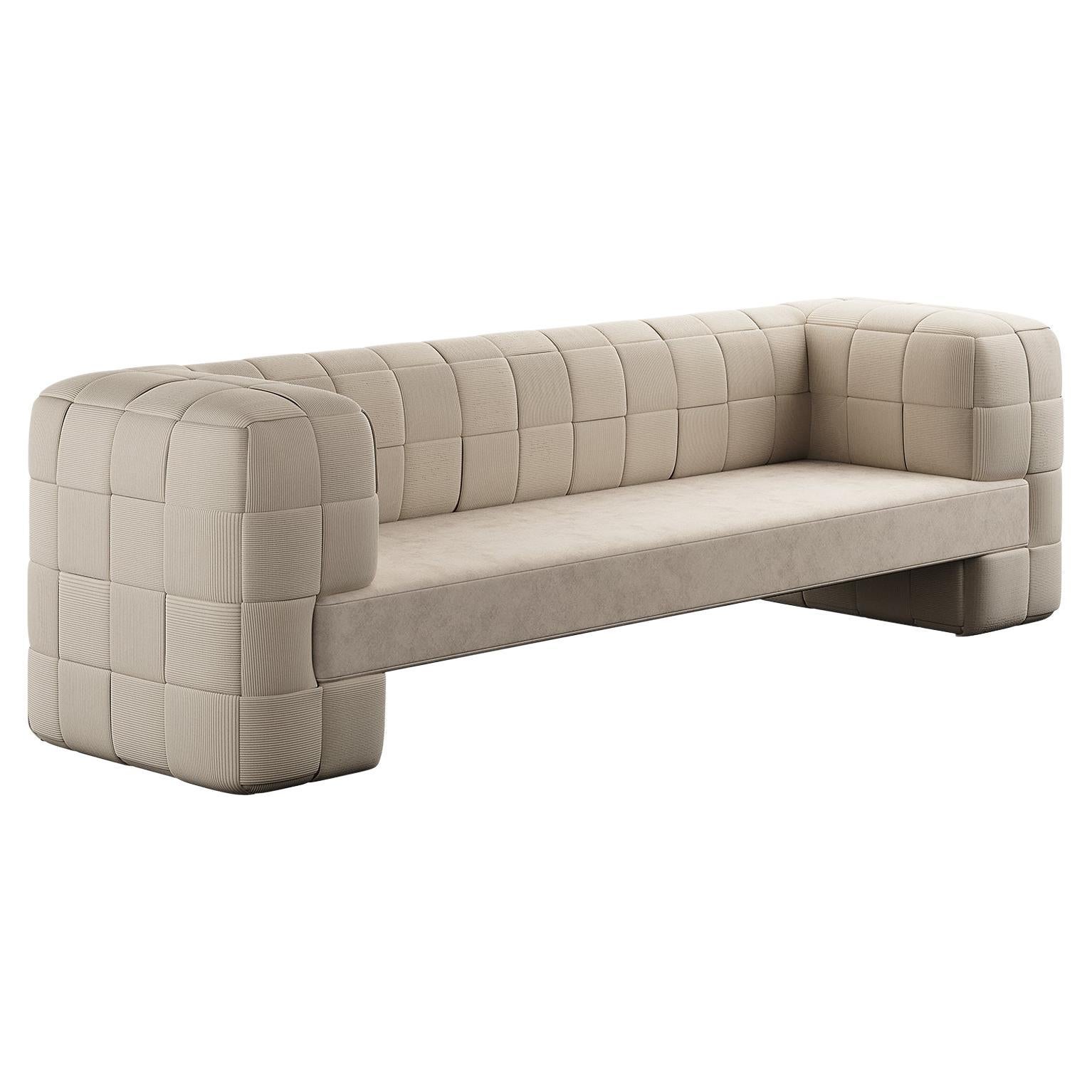 Contemporary Cross Banded Sofa in Light Brown Corduroy  For Sale