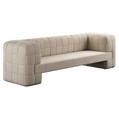 Contemporary Cross Banded Sofa in Light Brown Corduroy 