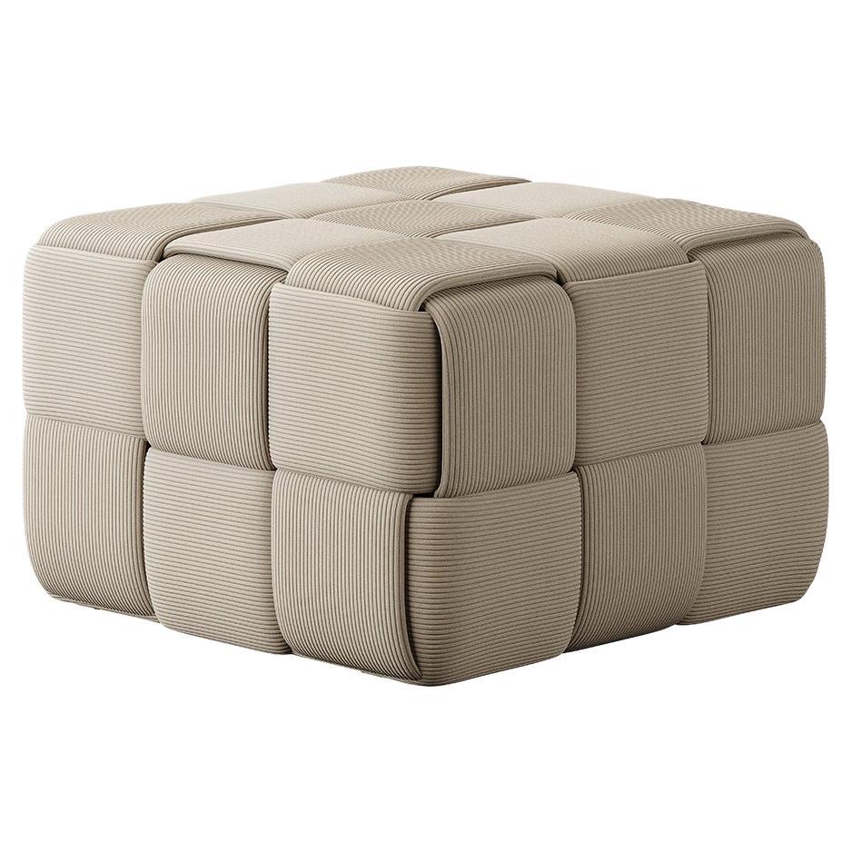 Contemporary Cross Banded Stool Foot rest Pouf in Light Velvet Brown Corduroy For Sale