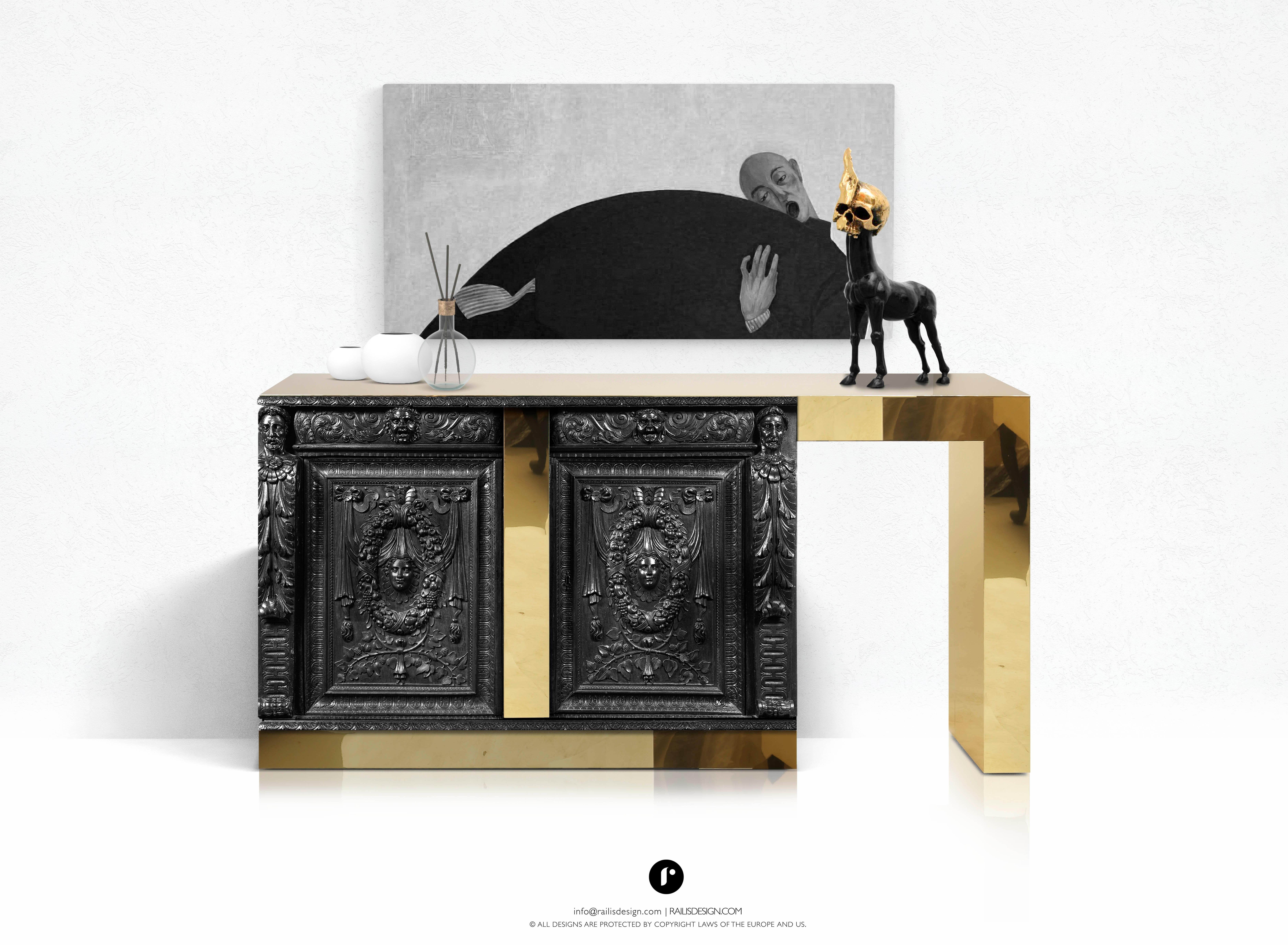 A statement 2-door sideboard together with a push-pull opening mechanism to complete the contemporary look and feel. A fabulous sideboard from a collection inspired by the renaissance style each item is truly precious, where metal touches work